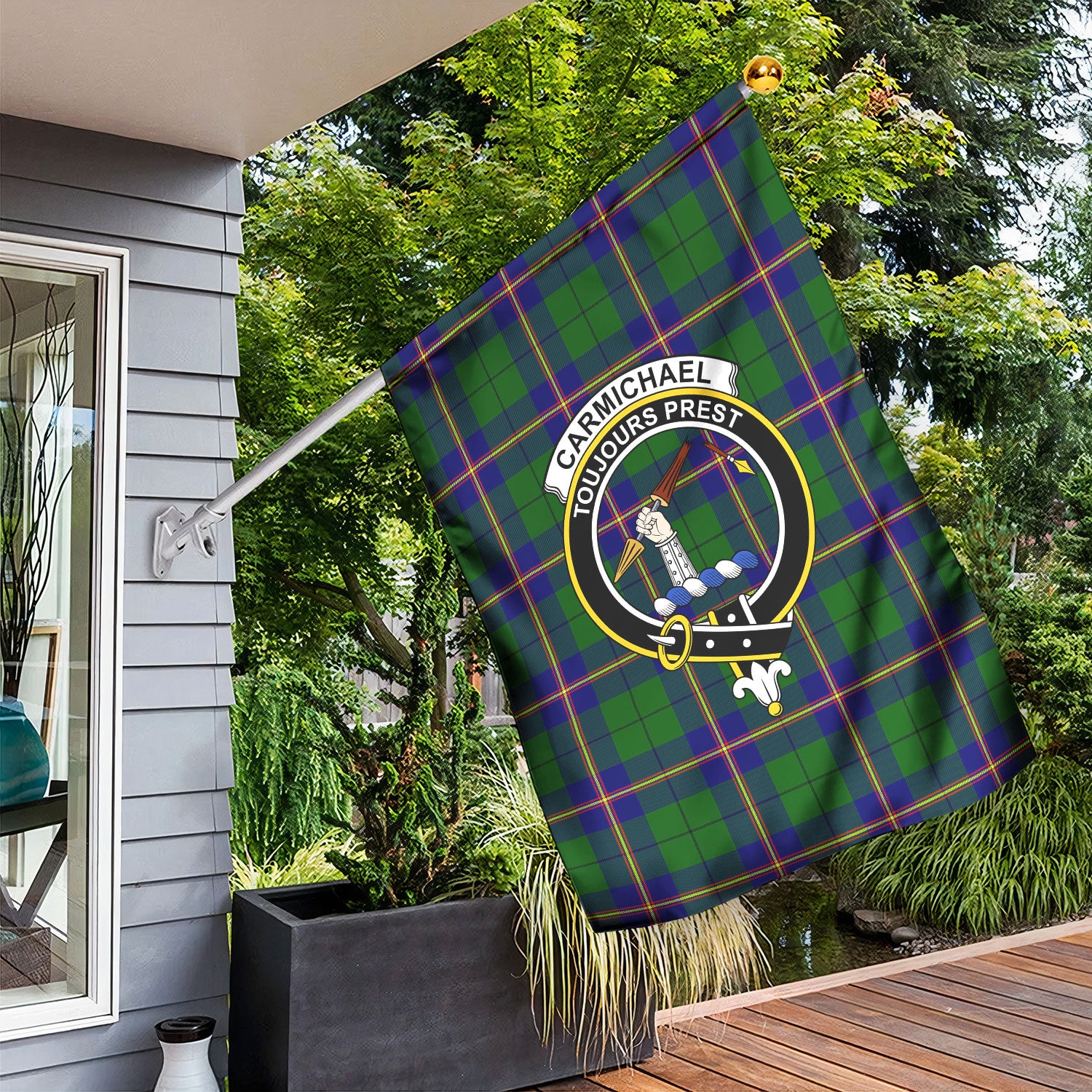 Carmichael Modern Tartan Crest Garden Flag