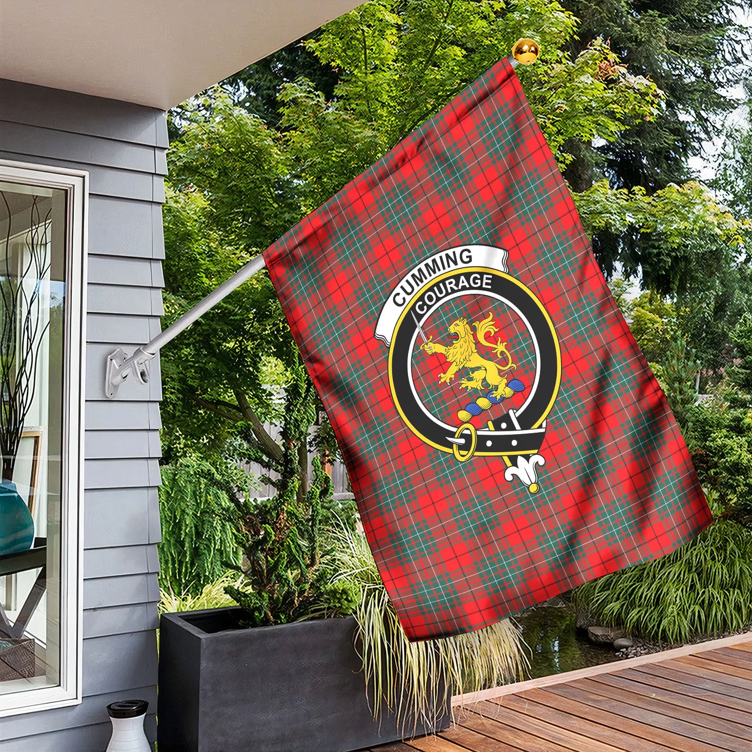 Cumming Modern Tartan Crest Garden Flag