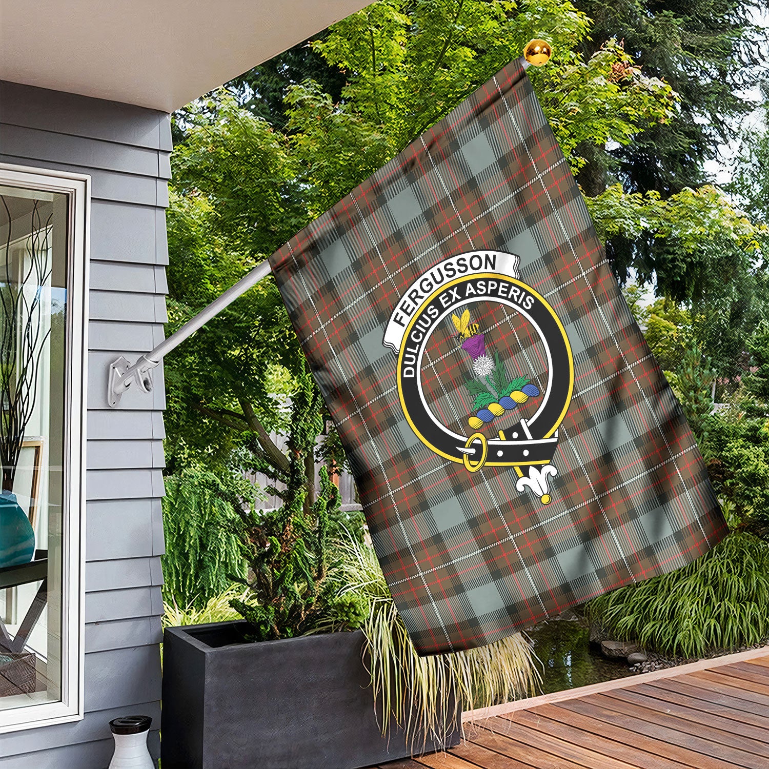 Fergusson Weathered Tartan Crest Garden Flag