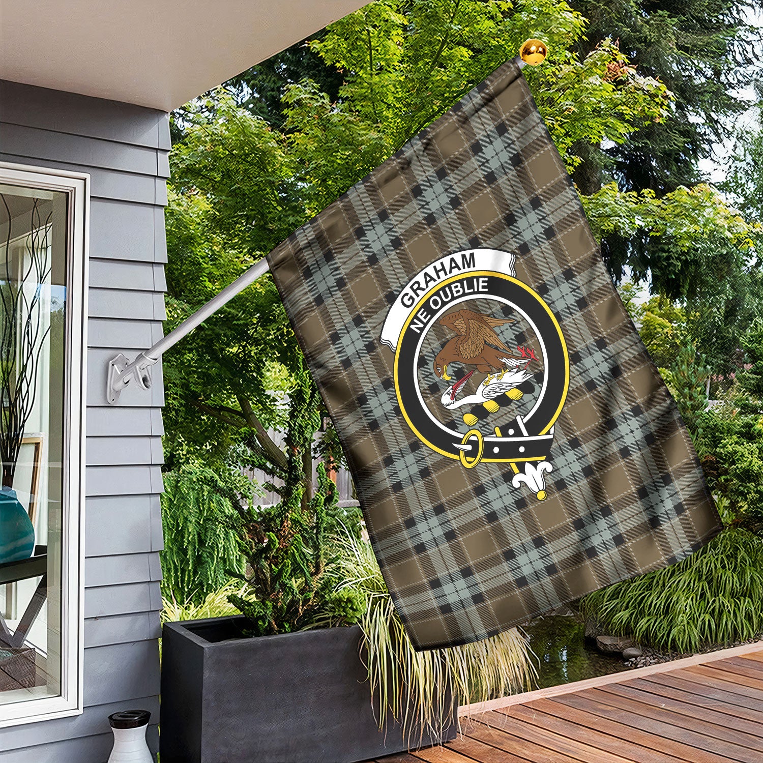 Graham of Menteith Weathered Tartan Crest Garden Flag