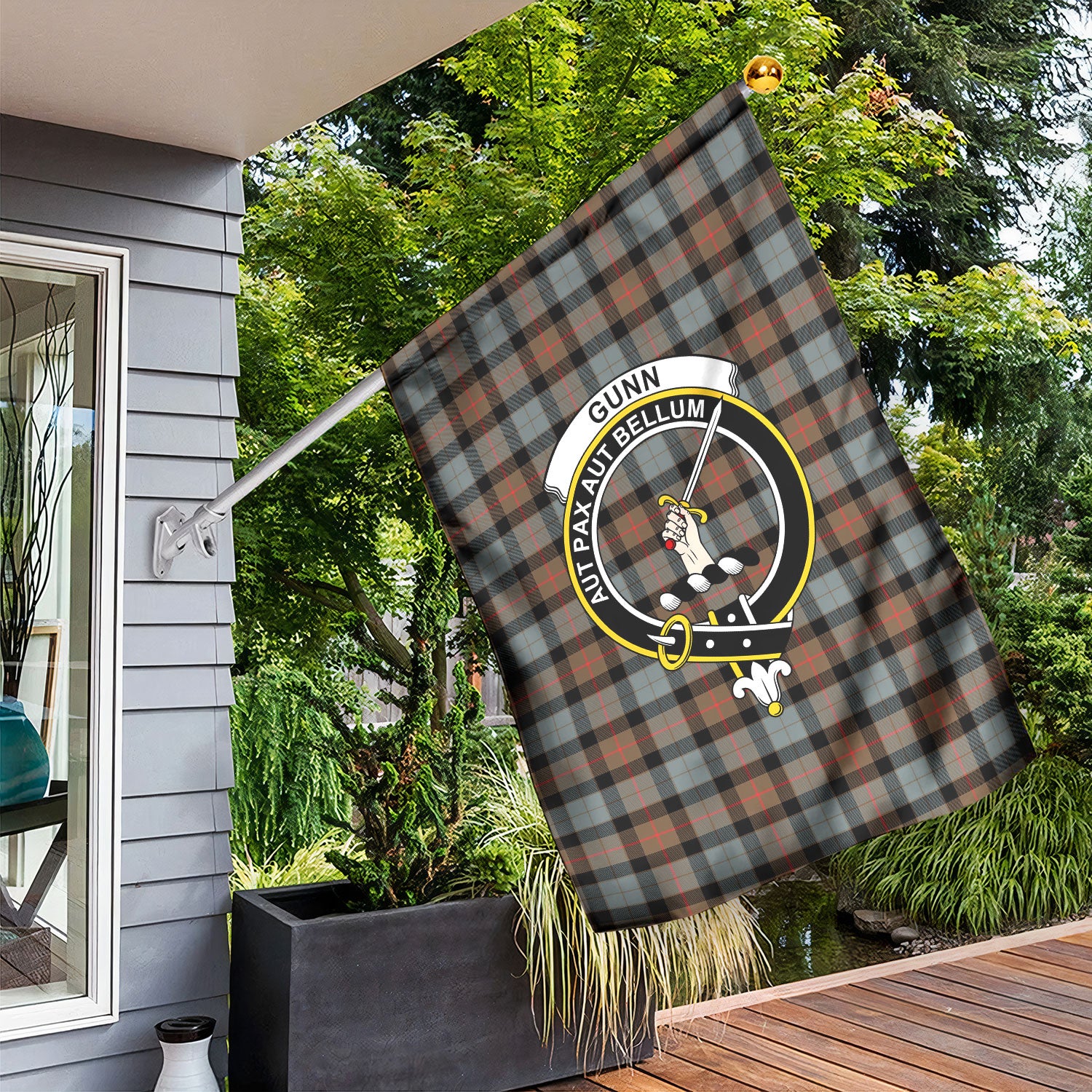 Gunn Weathered Tartan Crest Garden Flag