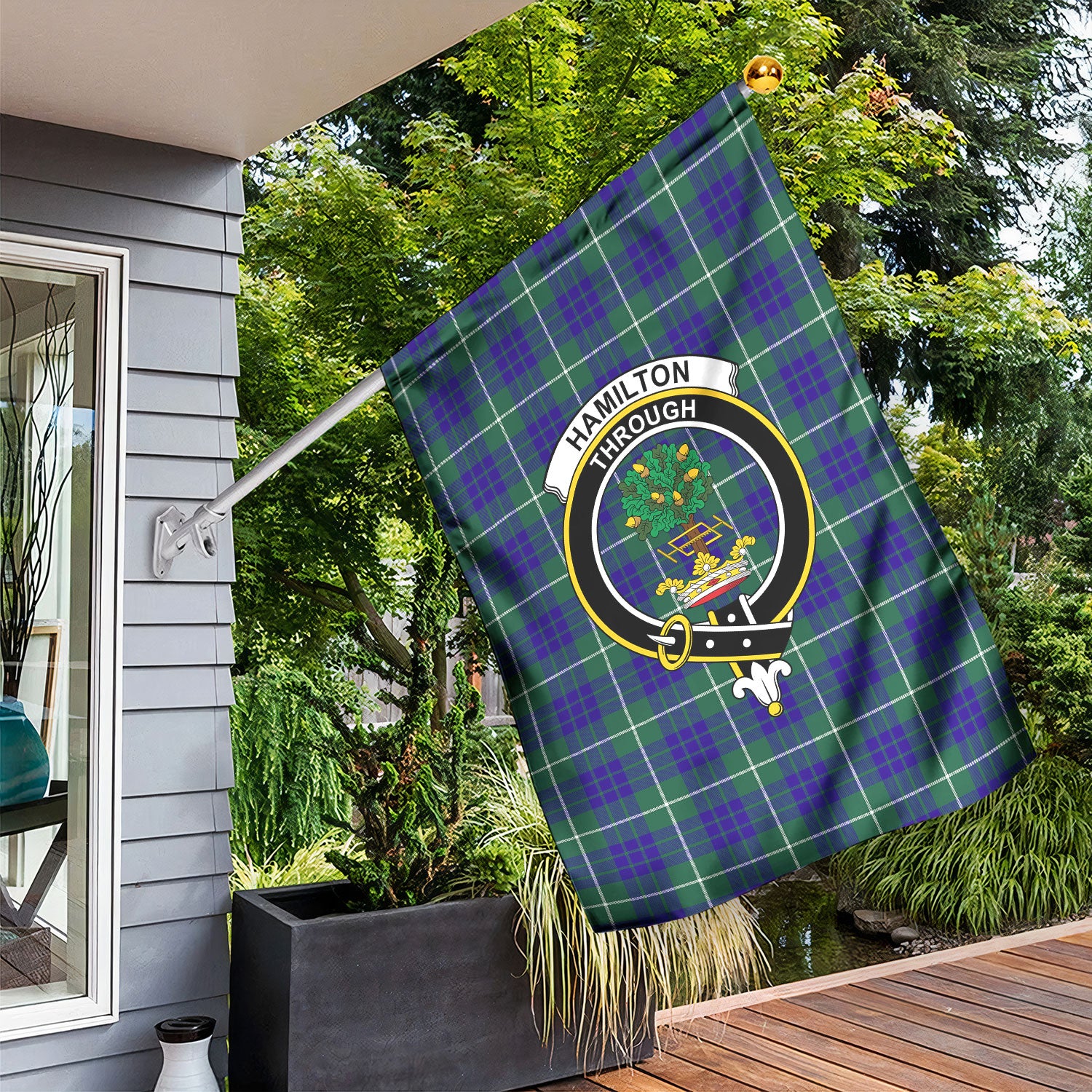 Hamilton Hunting Modern Tartan Crest Garden Flag