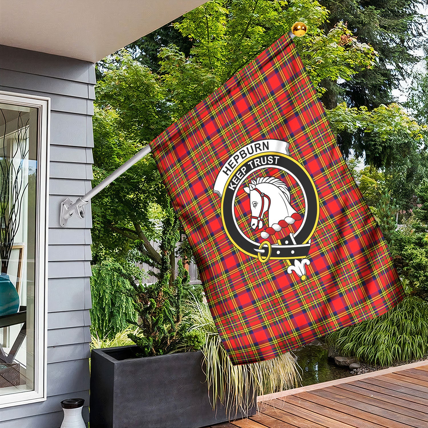 Hepburn Tartan Crest Garden Flag