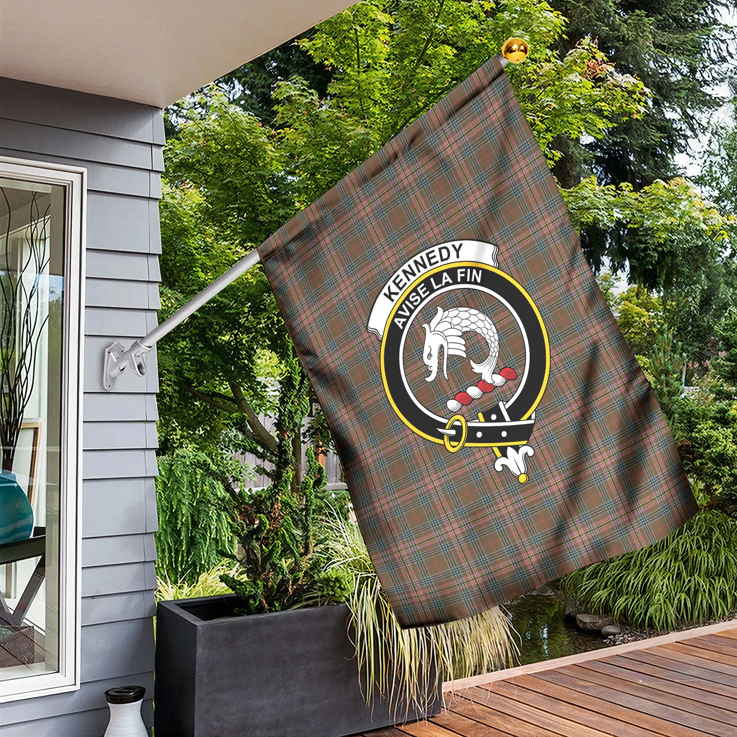 Kennedy Weathered Tartan Crest Garden Flag