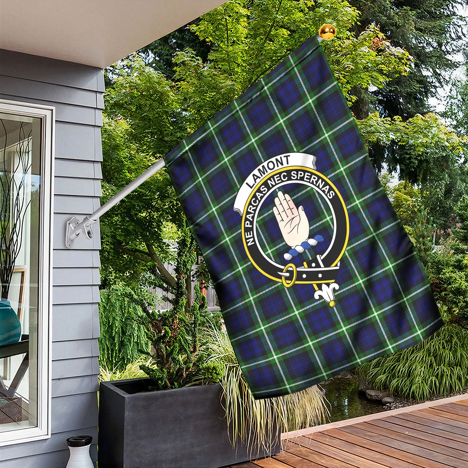 Lamont Modern Tartan Crest Garden Flag