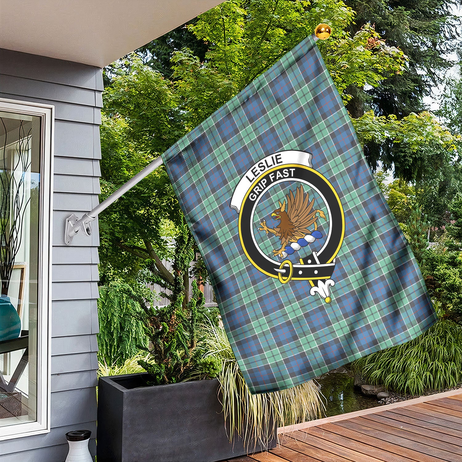 Leslie Hunting Ancient Tartan Crest Garden Flag