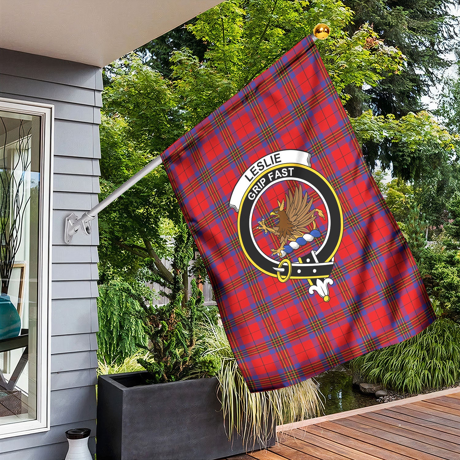 Leslie Modern Tartan Crest Garden Flag