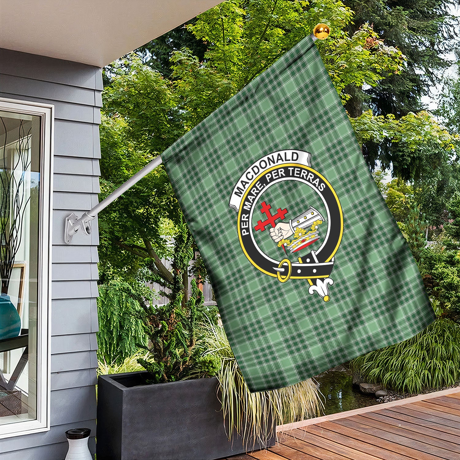MacDonald Lord of the Isles Hunting Tartan Crest Garden Flag