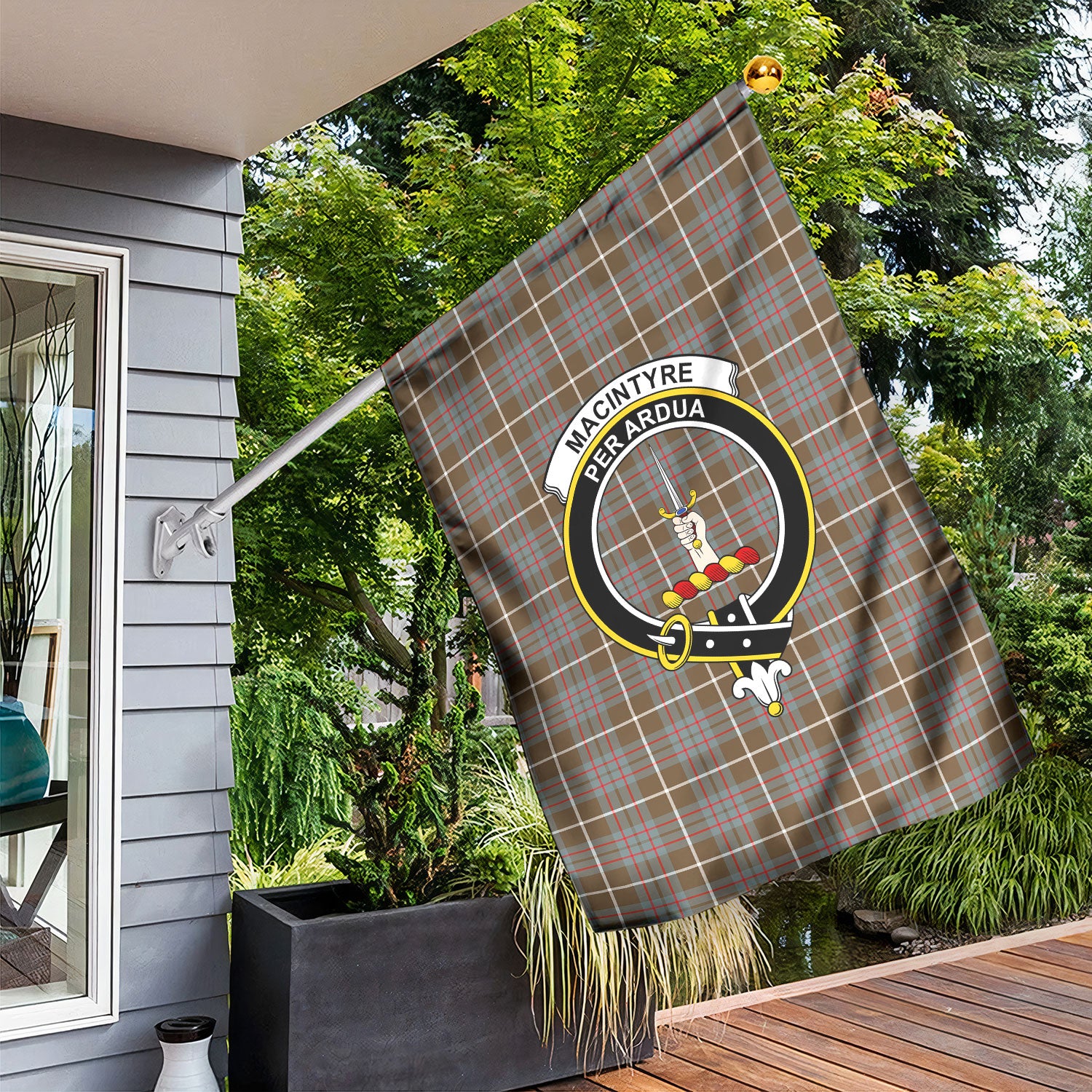 MacIntyre Hunting Weathered Tartan Crest Garden Flag