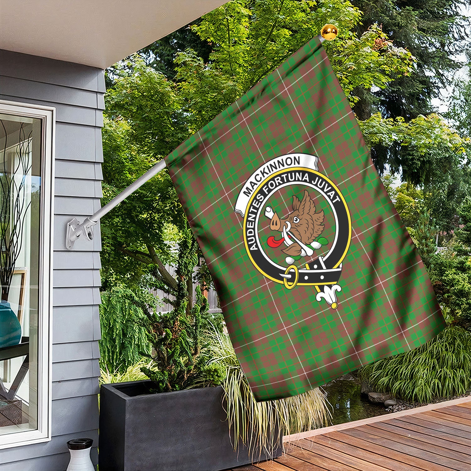 MacKinnon Hunting Modern Tartan Crest Garden Flag