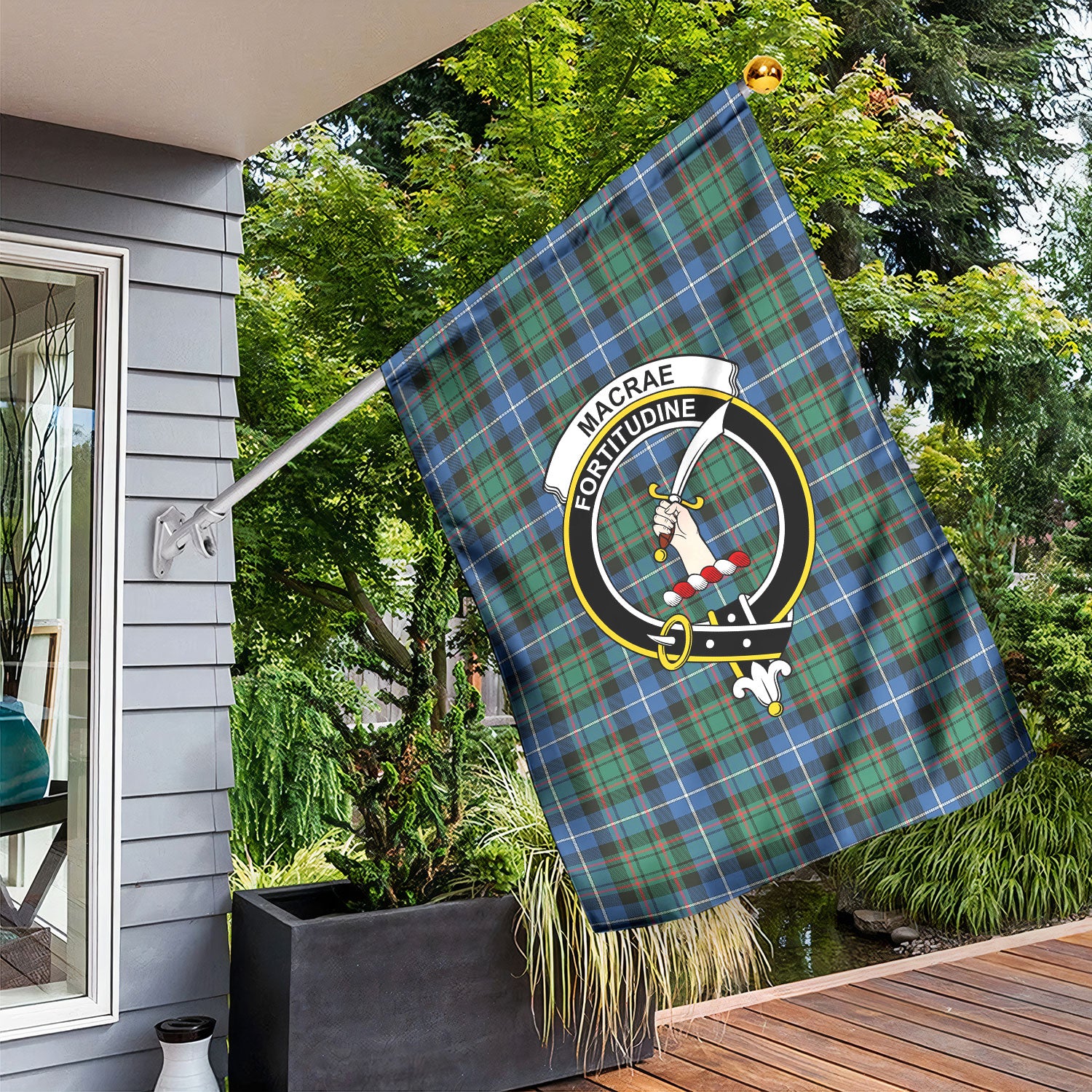 MacRae Hunting Ancient Tartan Crest Garden Flag