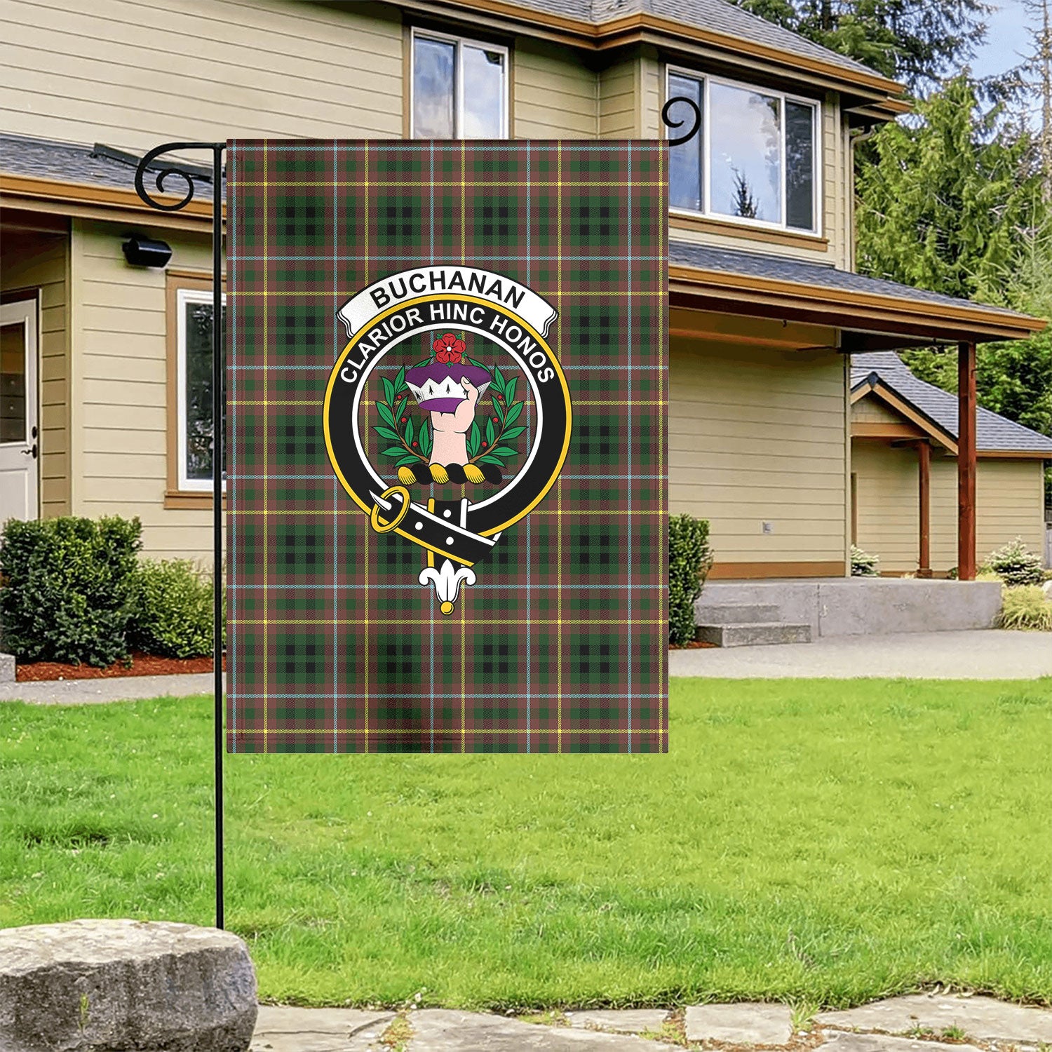 Buchanan Hunting Tartan Crest Garden Flag