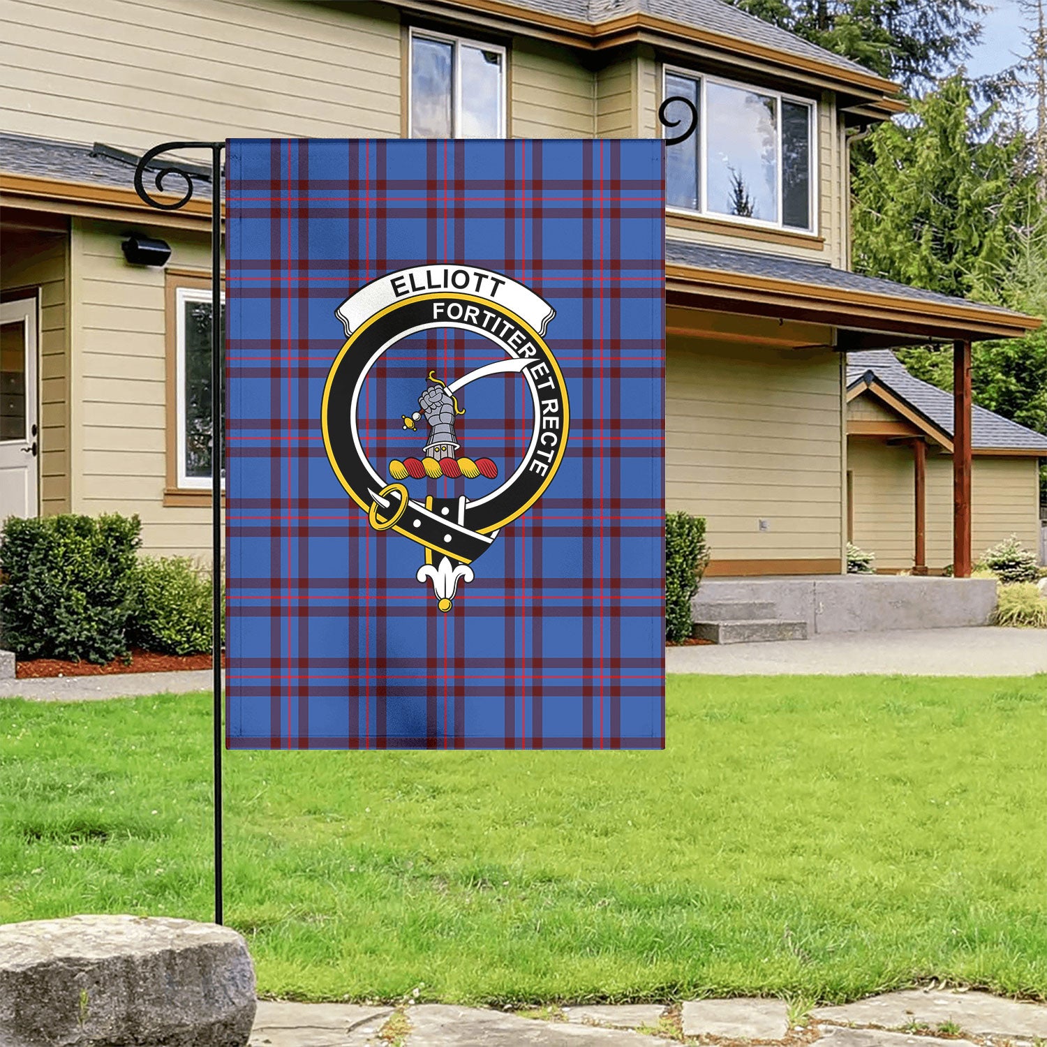 Elliott Modern Tartan Crest Garden Flag