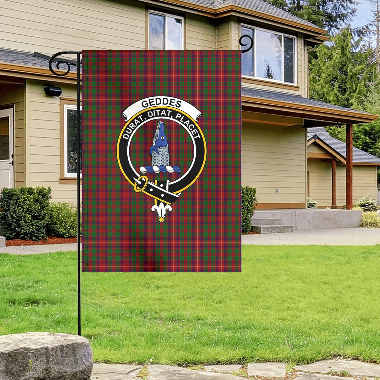 Geddes Tartan Crest Garden Flag