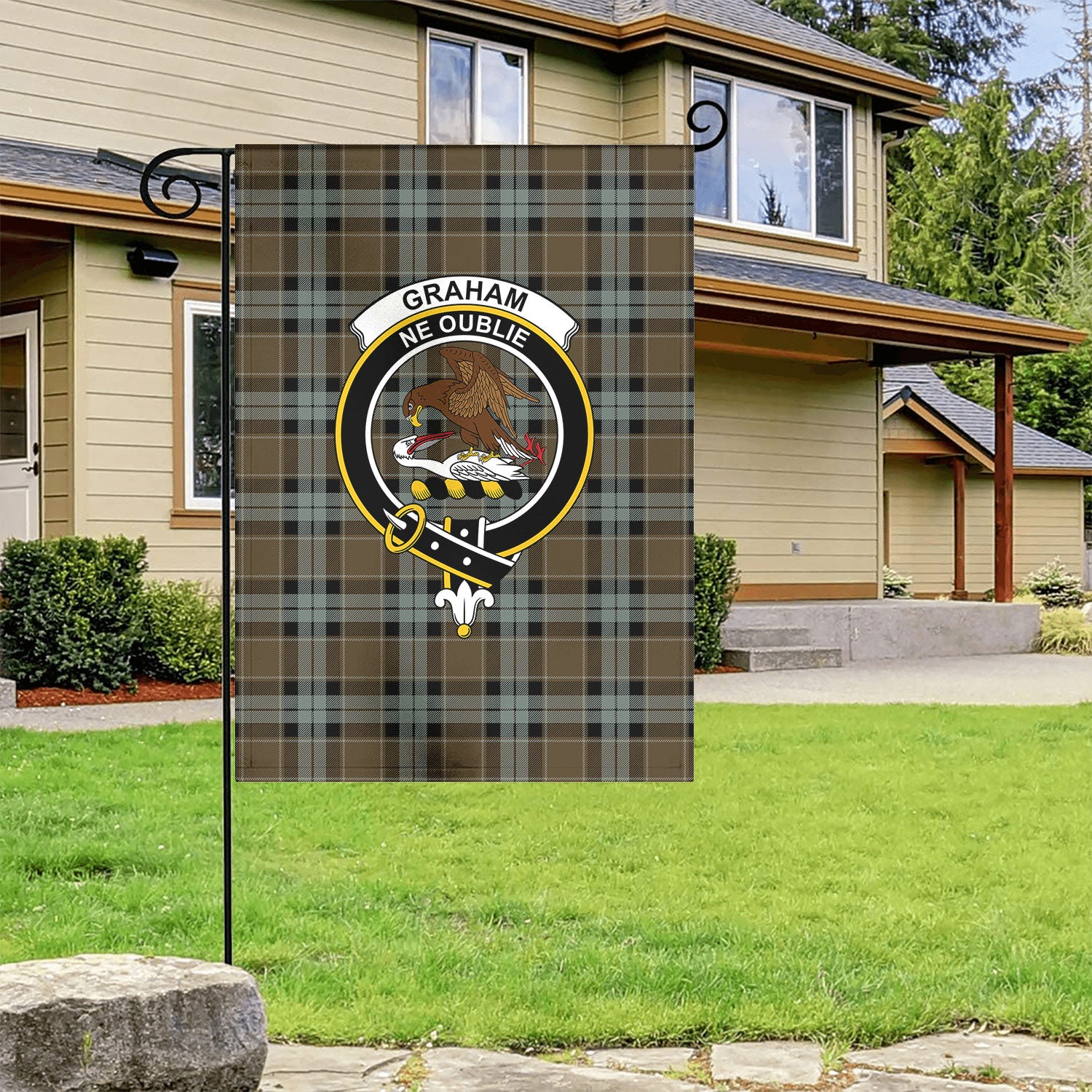 Graham of Menteith Weathered Tartan Crest Garden Flag