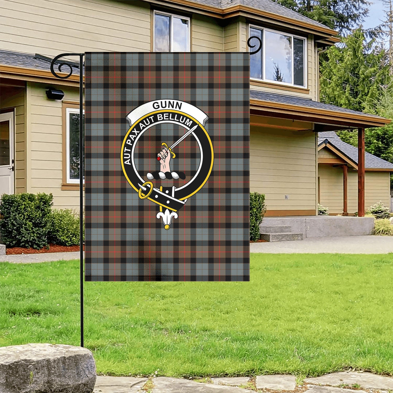 Gunn Weathered Tartan Crest Garden Flag