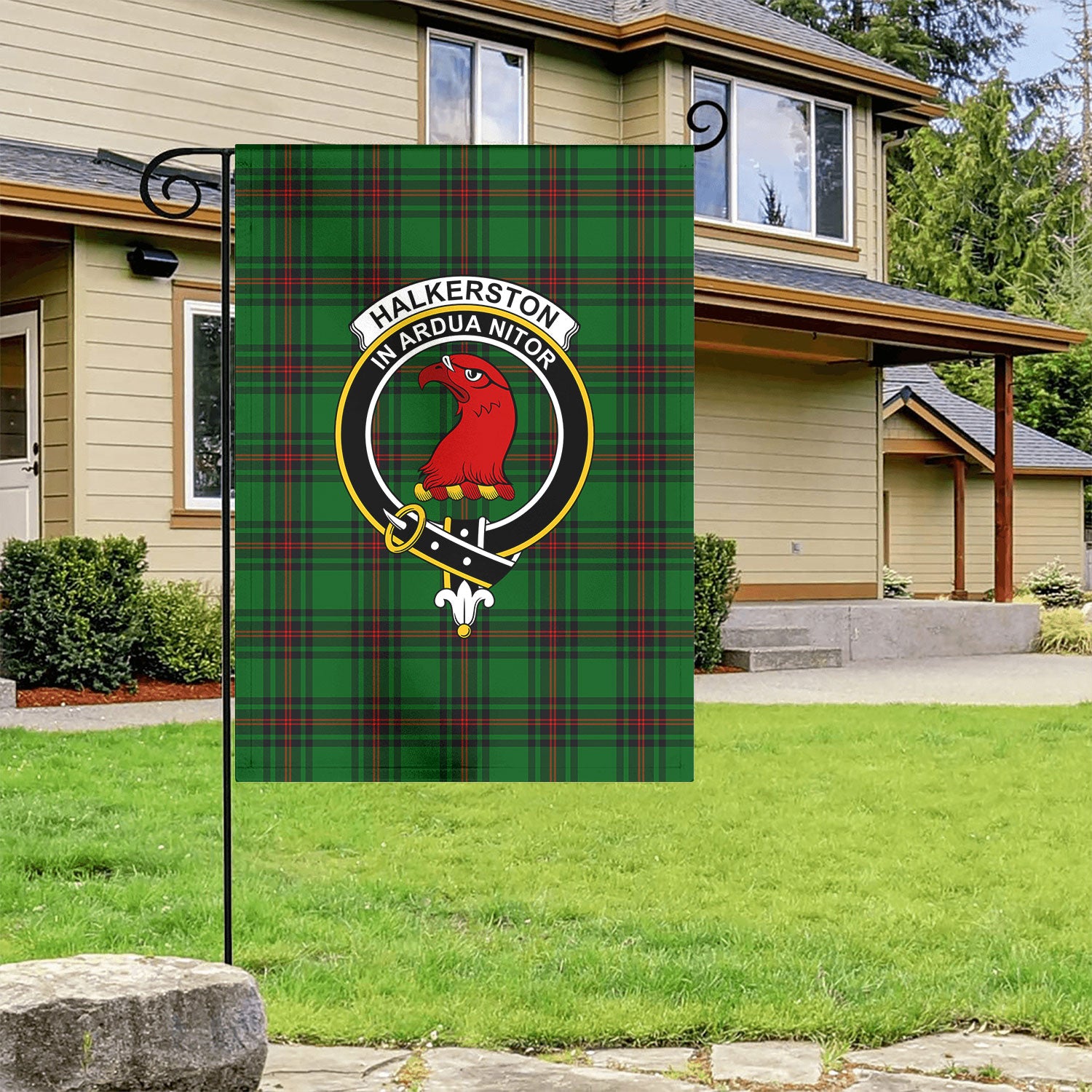 Halkerston Tartan Crest Garden Flag