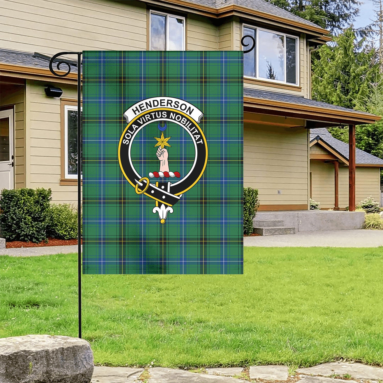 Henderson Ancient Tartan Crest Garden Flag
