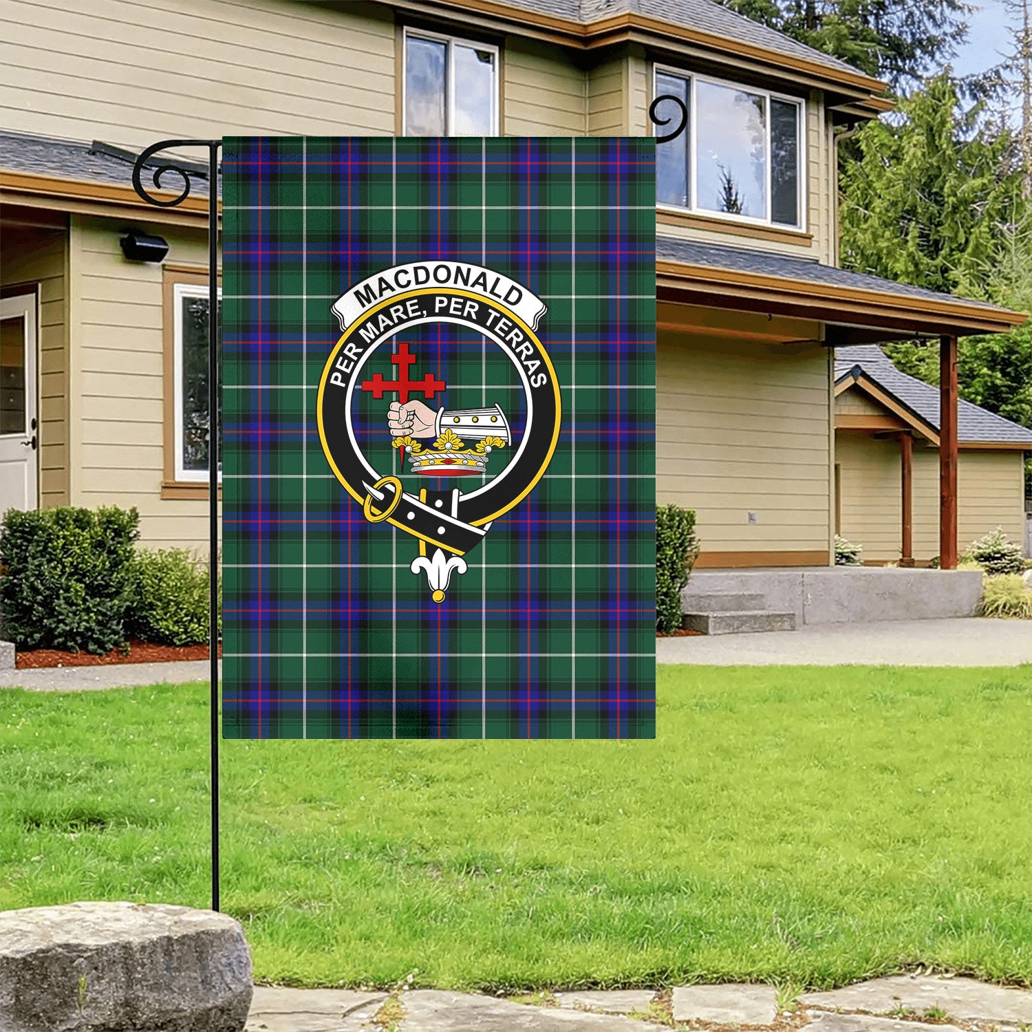 MacDonald of the Isles Hunting Modern Tartan Crest Garden Flag