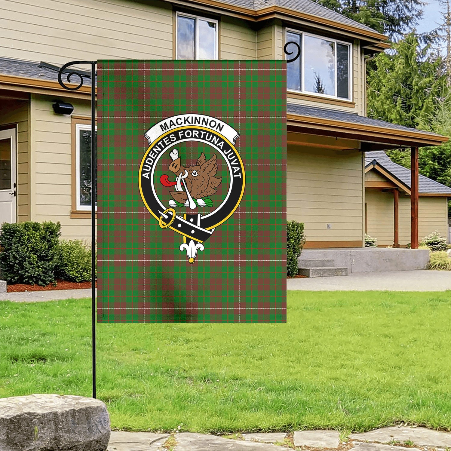 MacKinnon Hunting Modern Tartan Crest Garden Flag