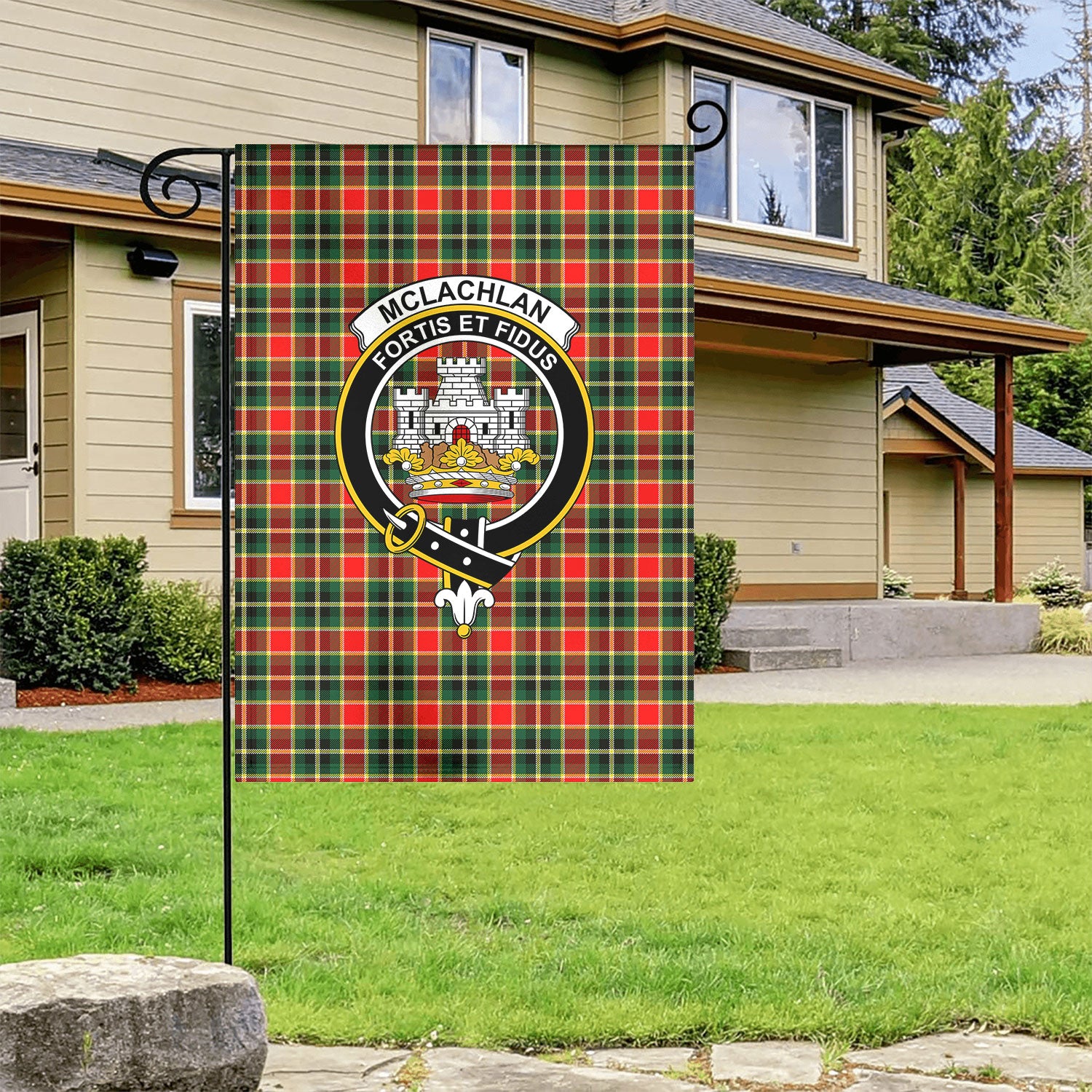 McLachlan Hunting Modern Tartan Crest Garden Flag