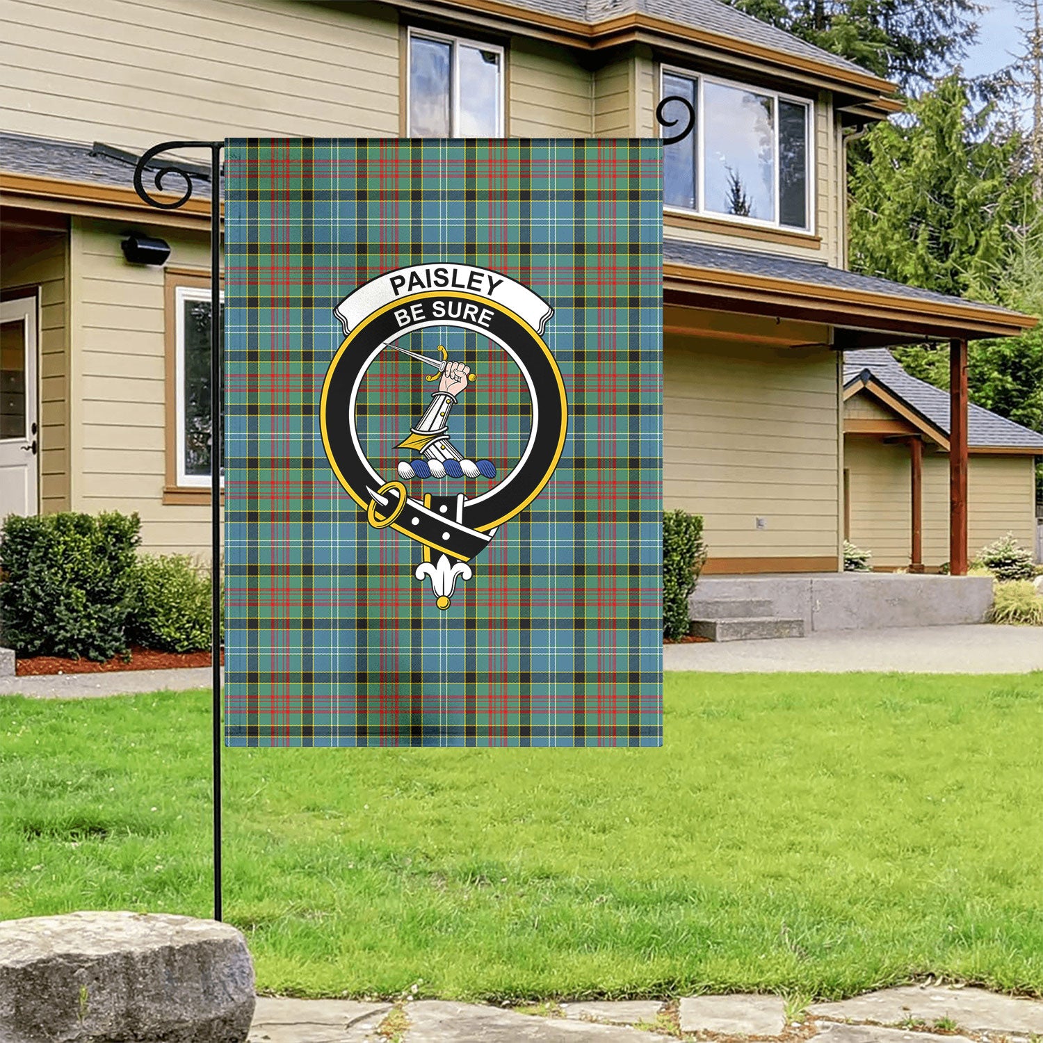 Paisley District Tartan Crest Garden Flag