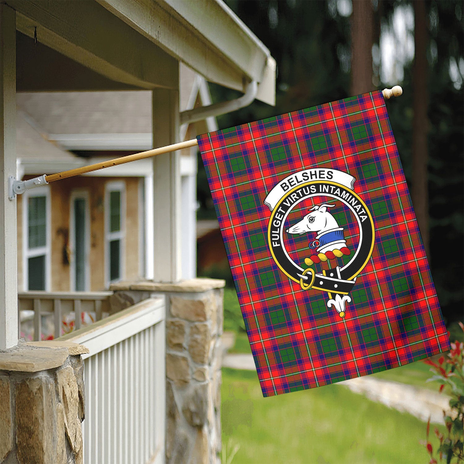 Belshes Tartan Crest Garden Flag