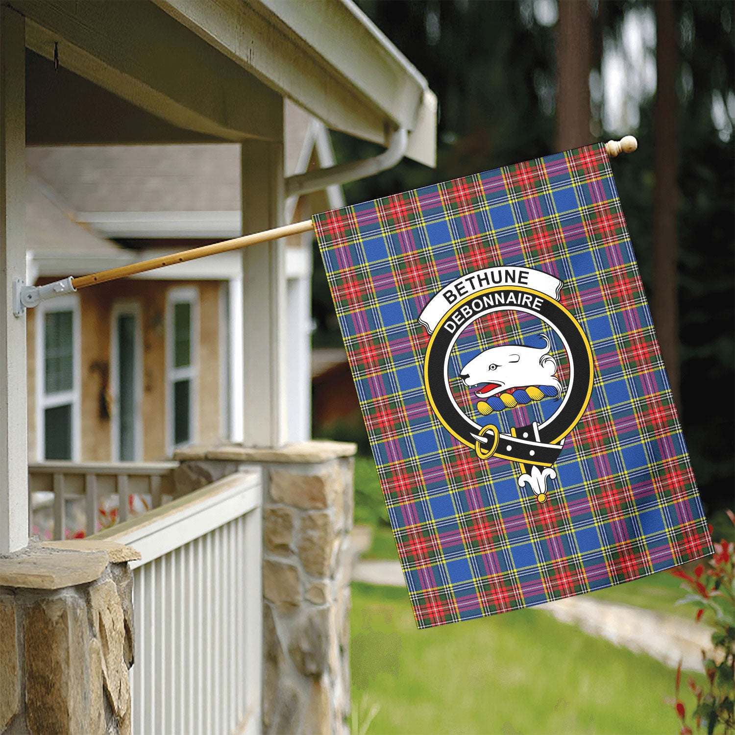 Bethune Modern Tartan Crest Garden Flag