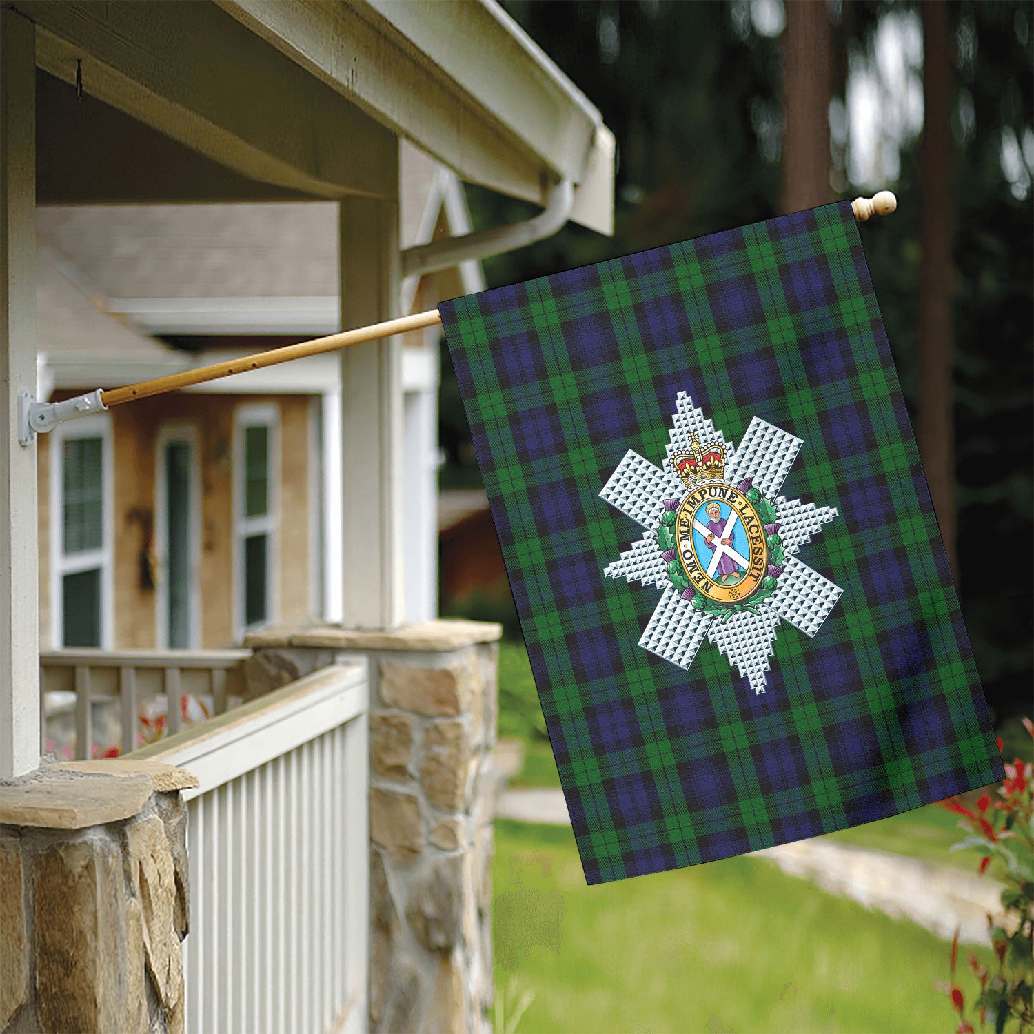 Black Watch Weathered Tartan Crest Garden Flag