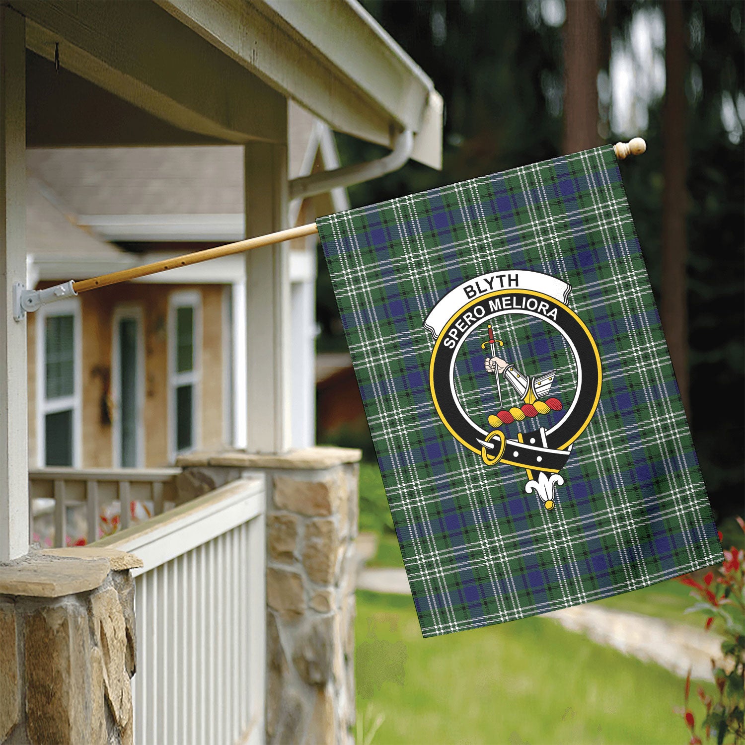 Blyth Tartan Crest Garden Flag