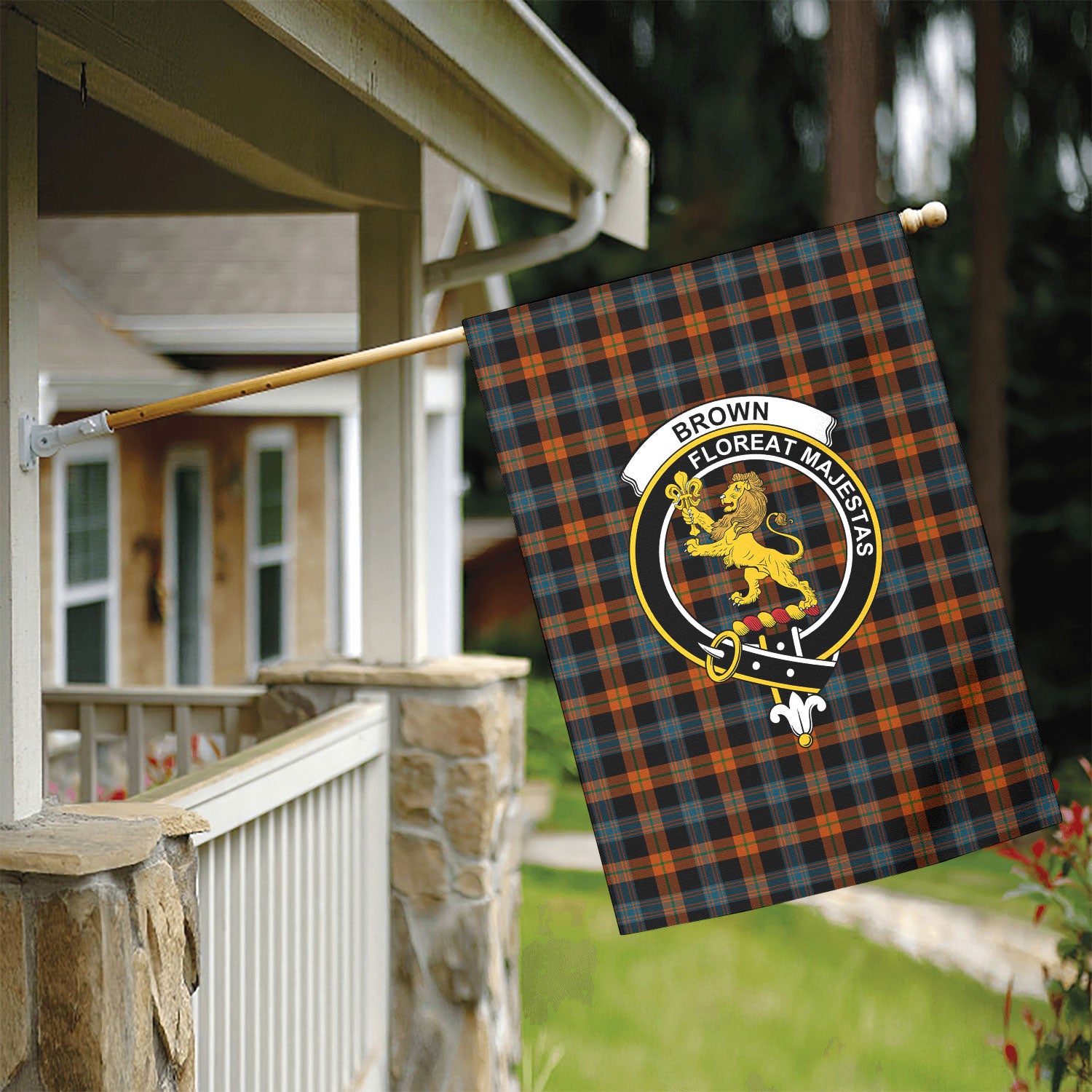 Brown Ancient Tartan Crest Garden Flag