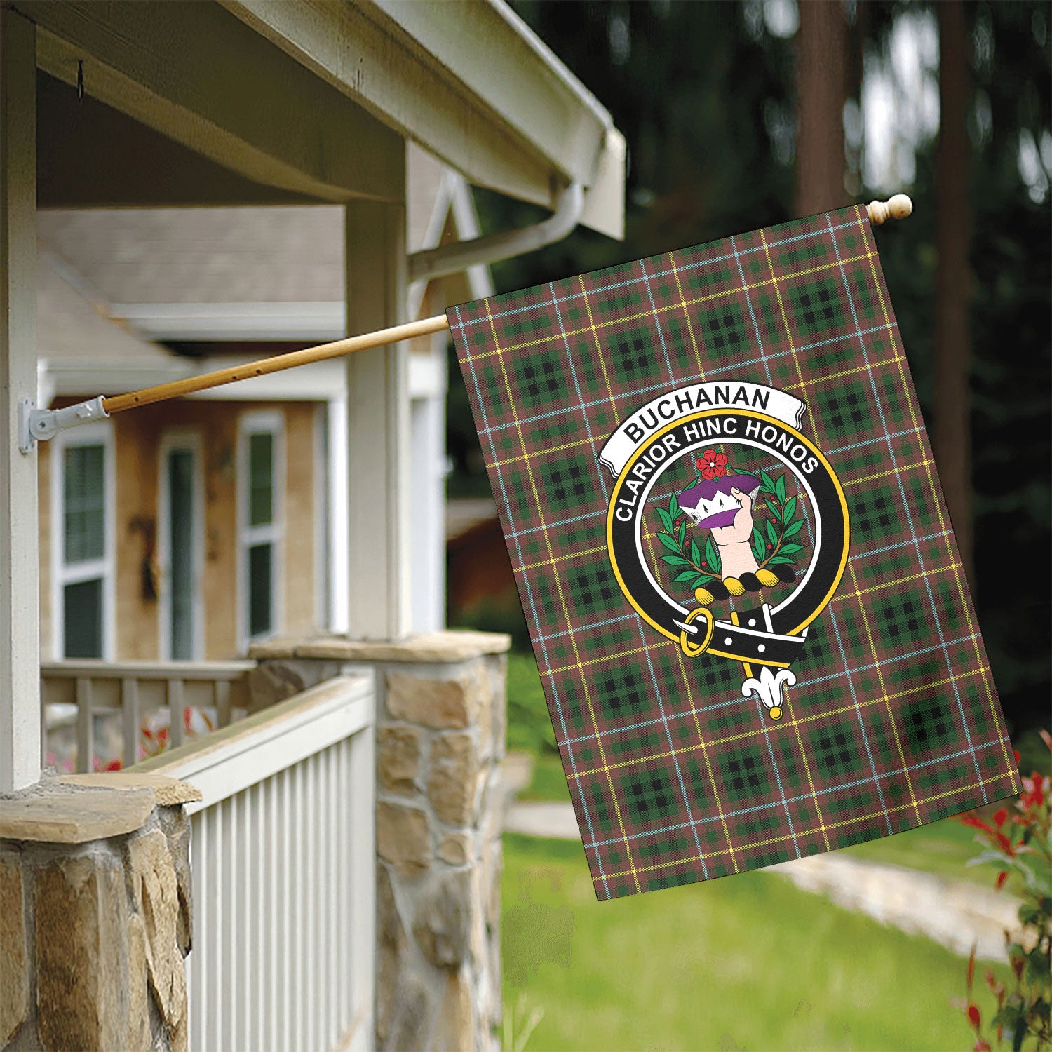 Buchanan Hunting Tartan Crest Garden Flag