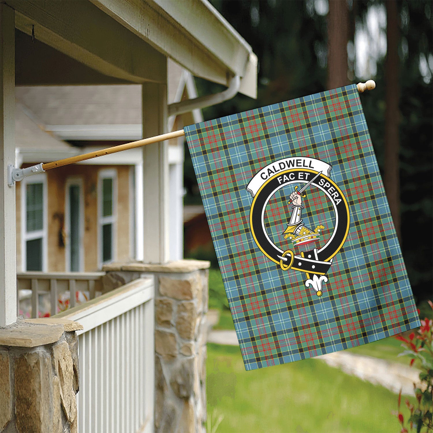 Caldwell Tartan Crest Garden Flag
