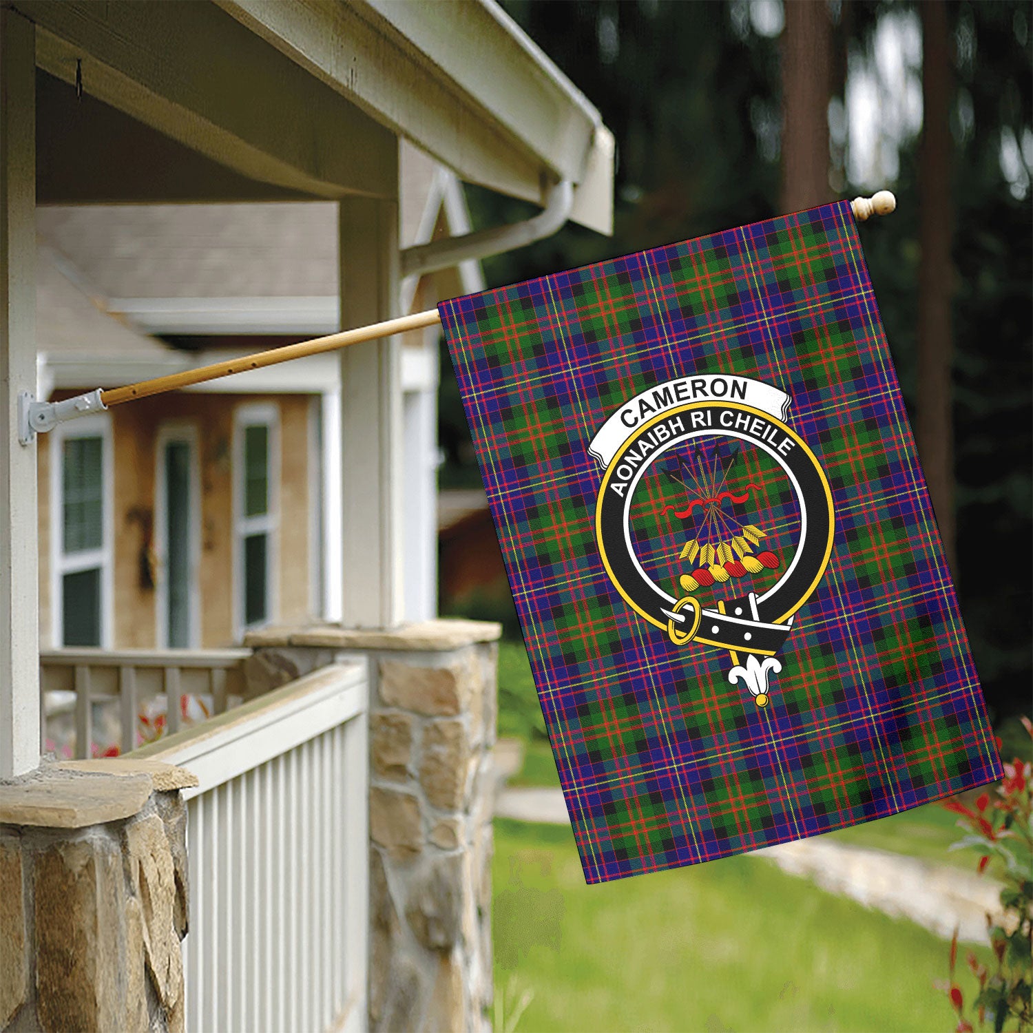 Cameron of Erracht Modern Tartan Crest Garden Flag