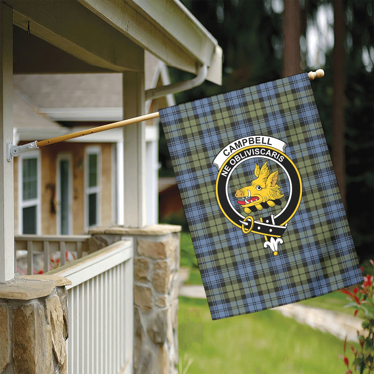 Campbell Faded Tartan Crest Garden Flag