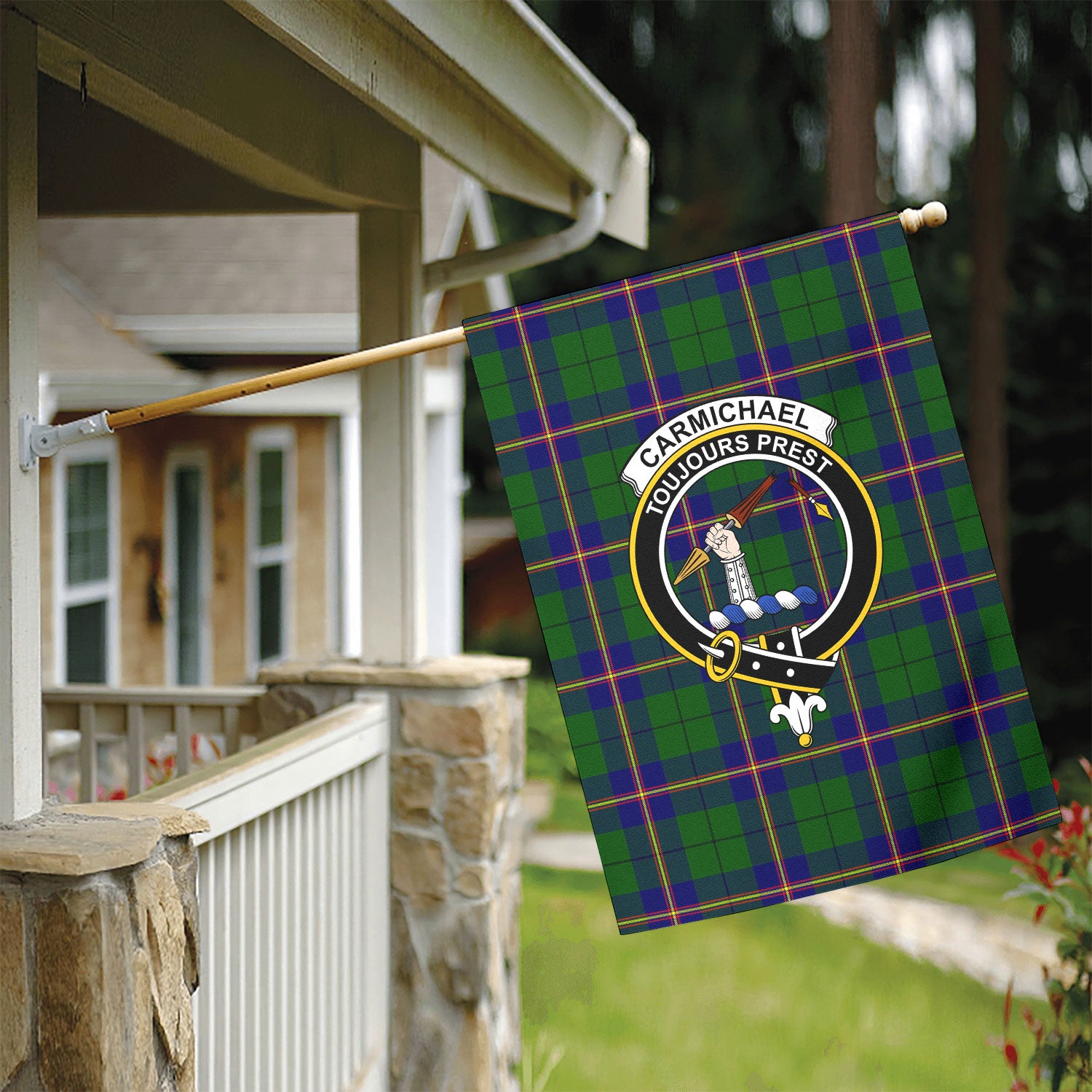 Carmichael Modern Tartan Crest Garden Flag