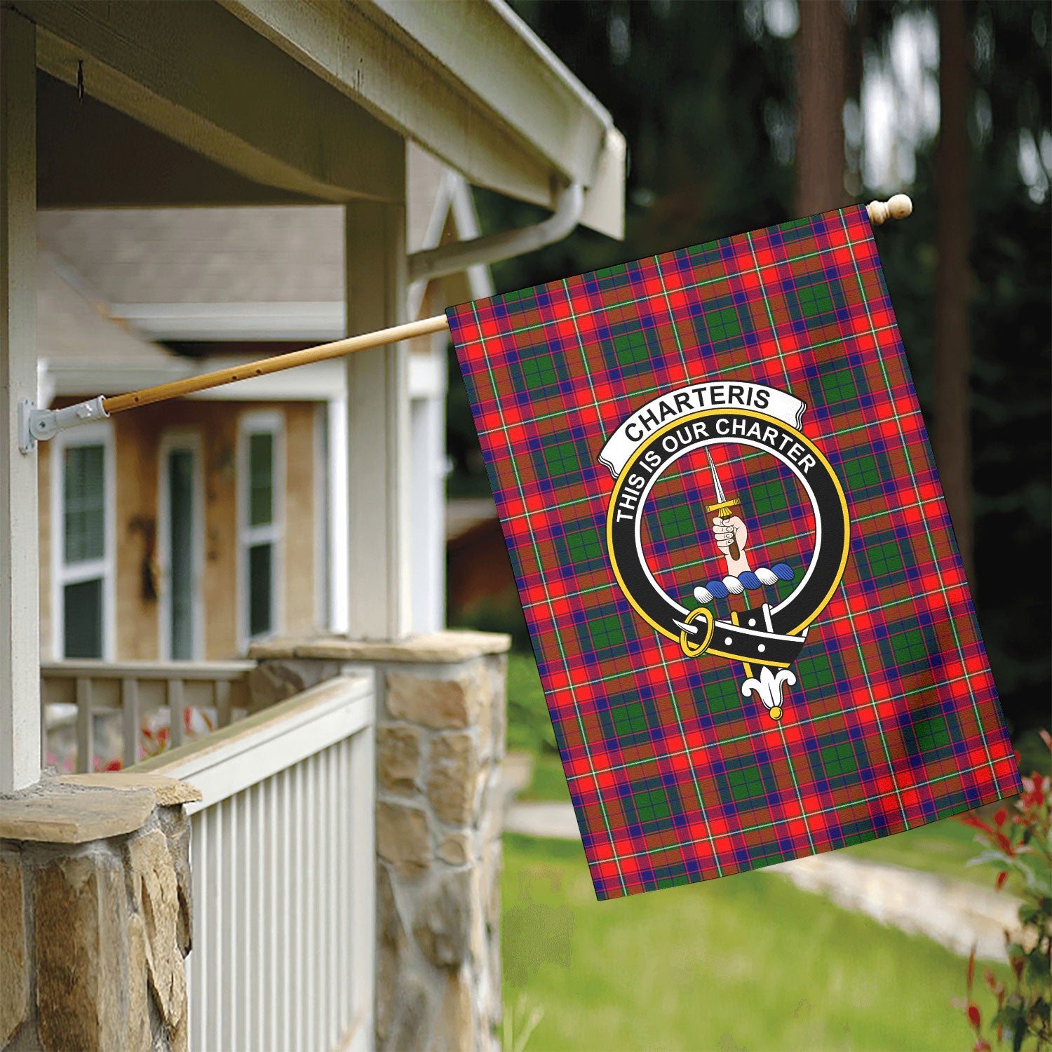 Charteris (Earl of Wemyss) Tartan Crest Garden Flag