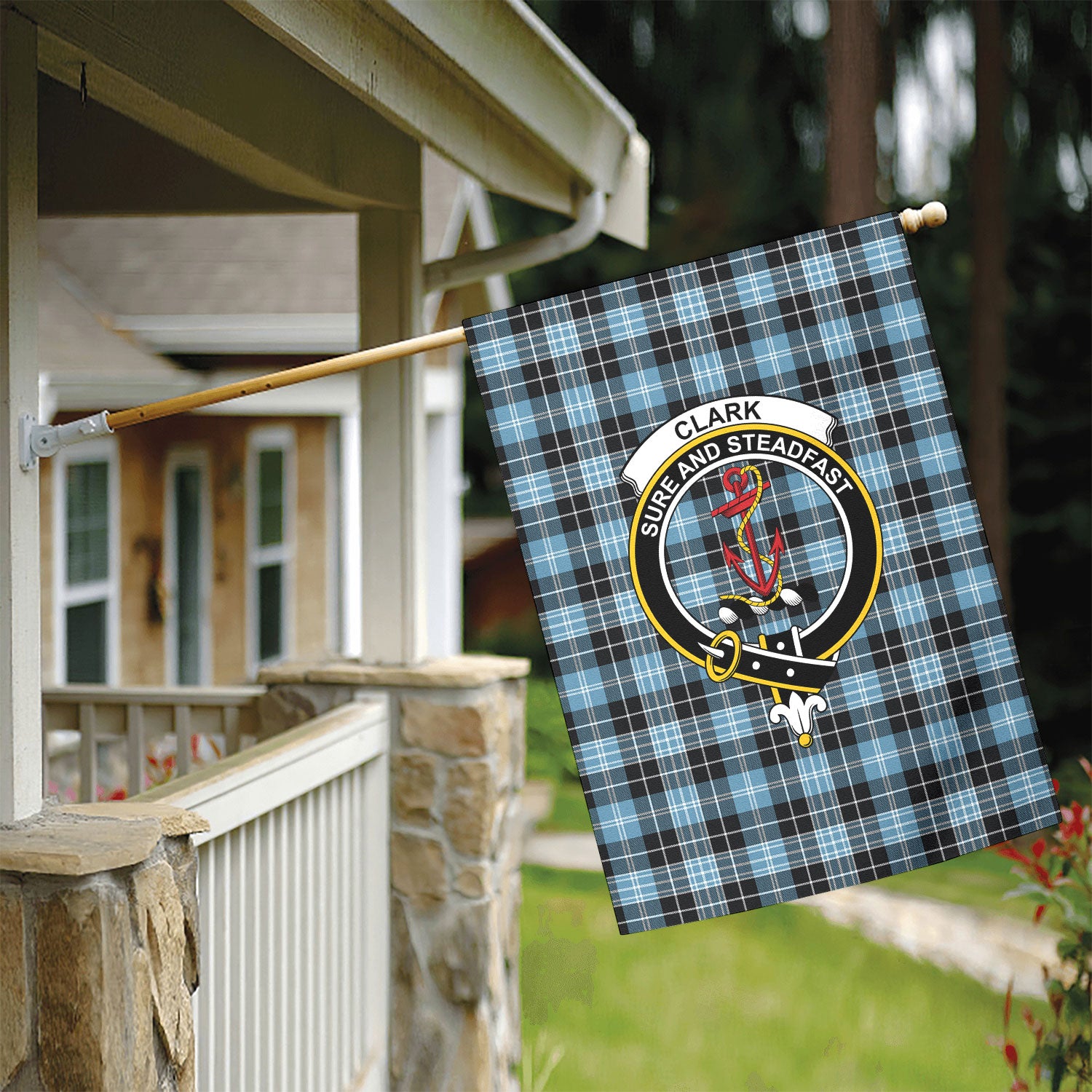 Clark Ancient Tartan Crest Garden Flag