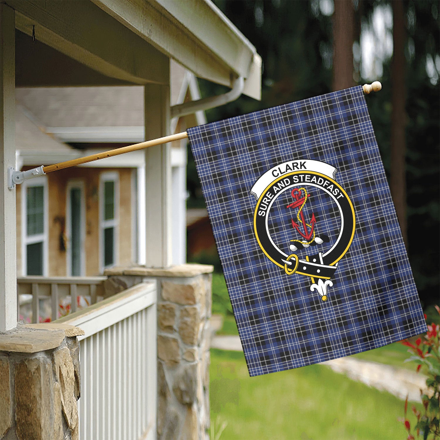 Clark Modern Tartan Crest Garden Flag