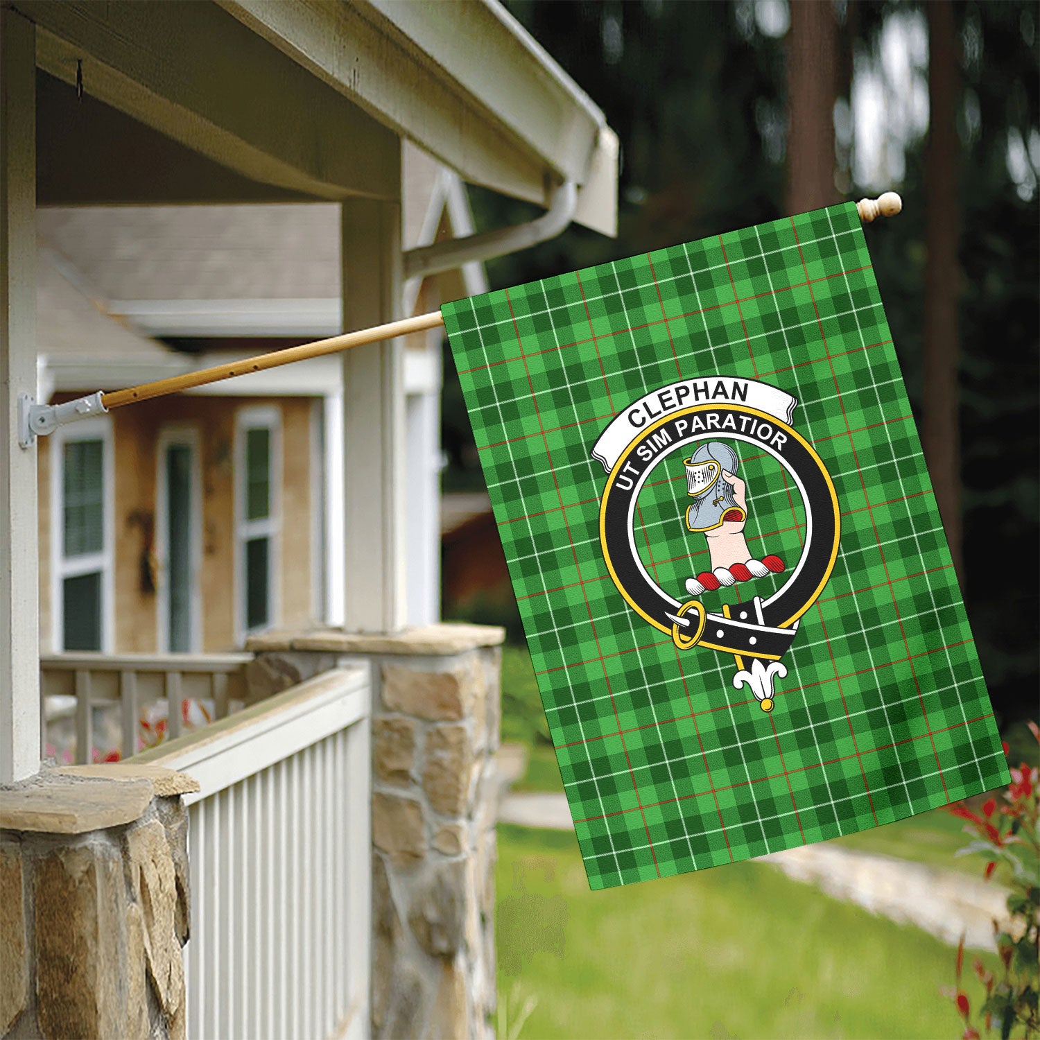 Clephan (or Clephane) Tartan Crest Garden Flag