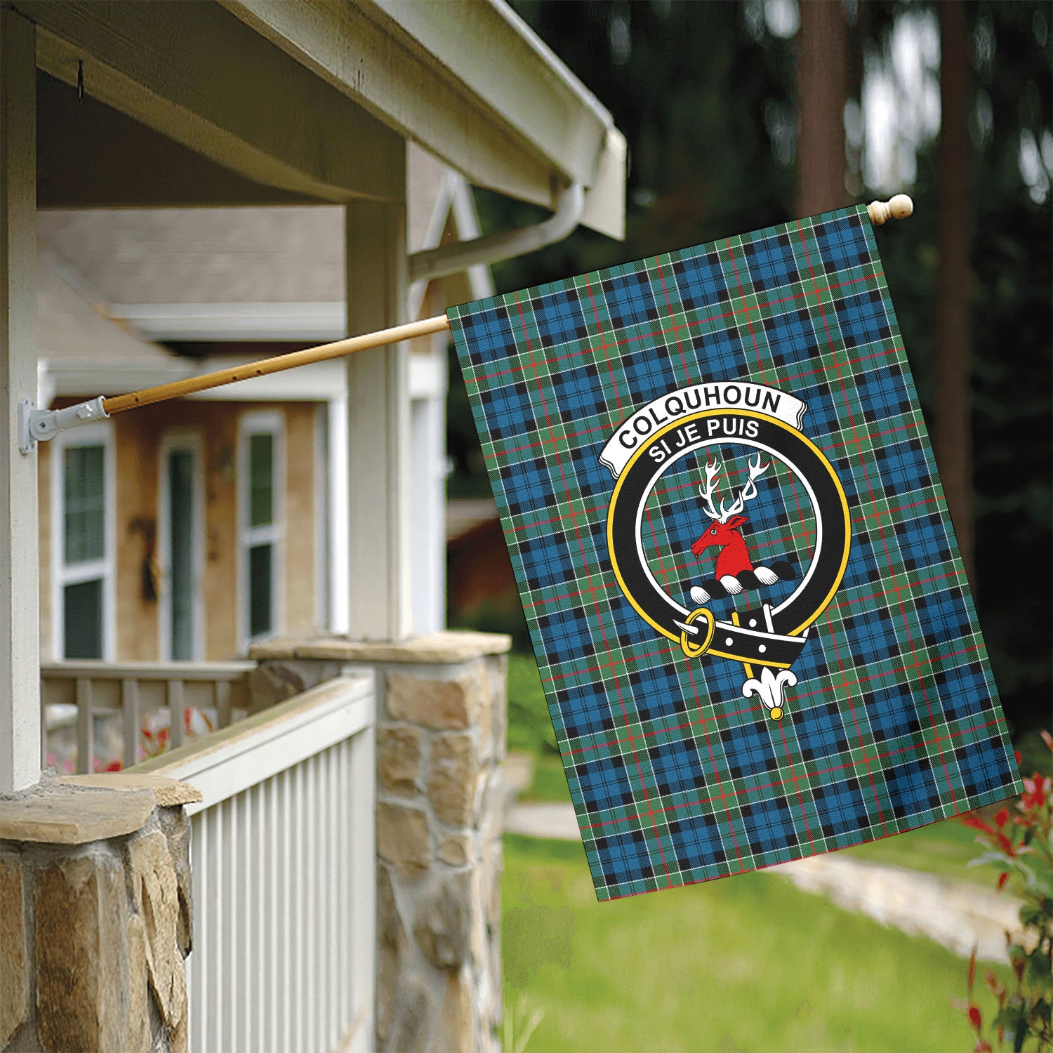 Colquhoun Ancient Tartan Crest Garden Flag