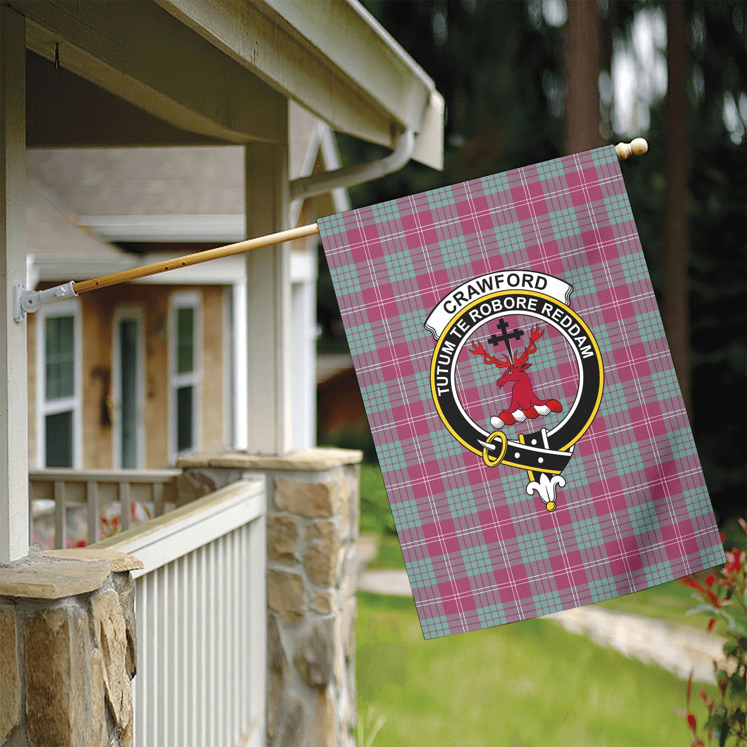 Crawford Ancient Tartan Crest Garden Flag