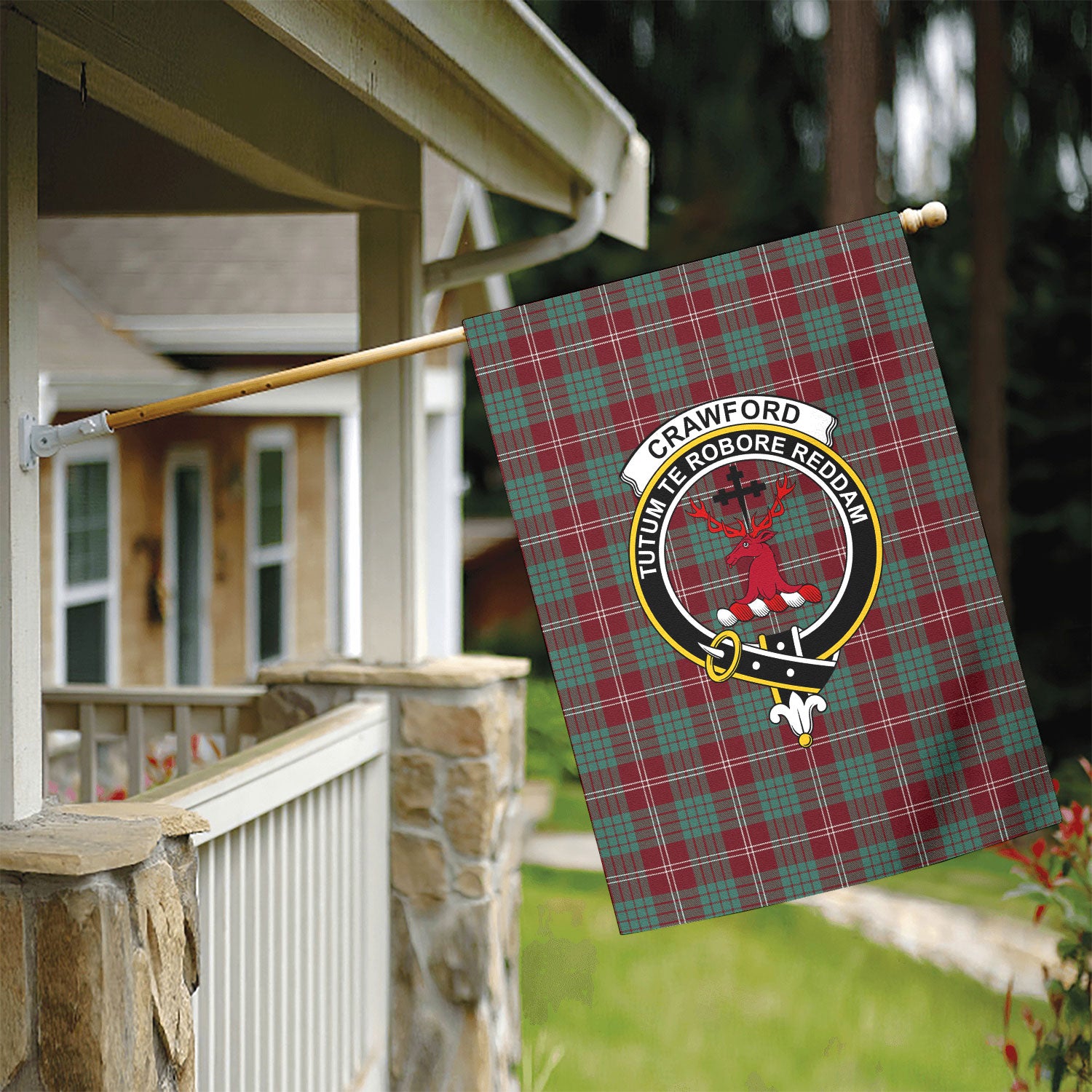 Crawford Modern Tartan Crest Garden Flag