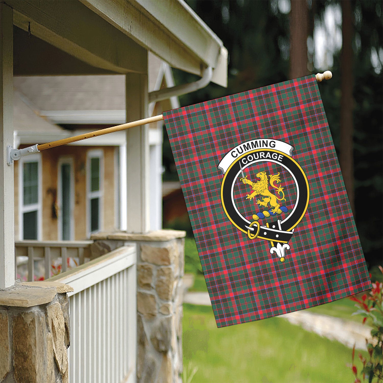 Cumming Hunting Modern Tartan Crest Garden Flag