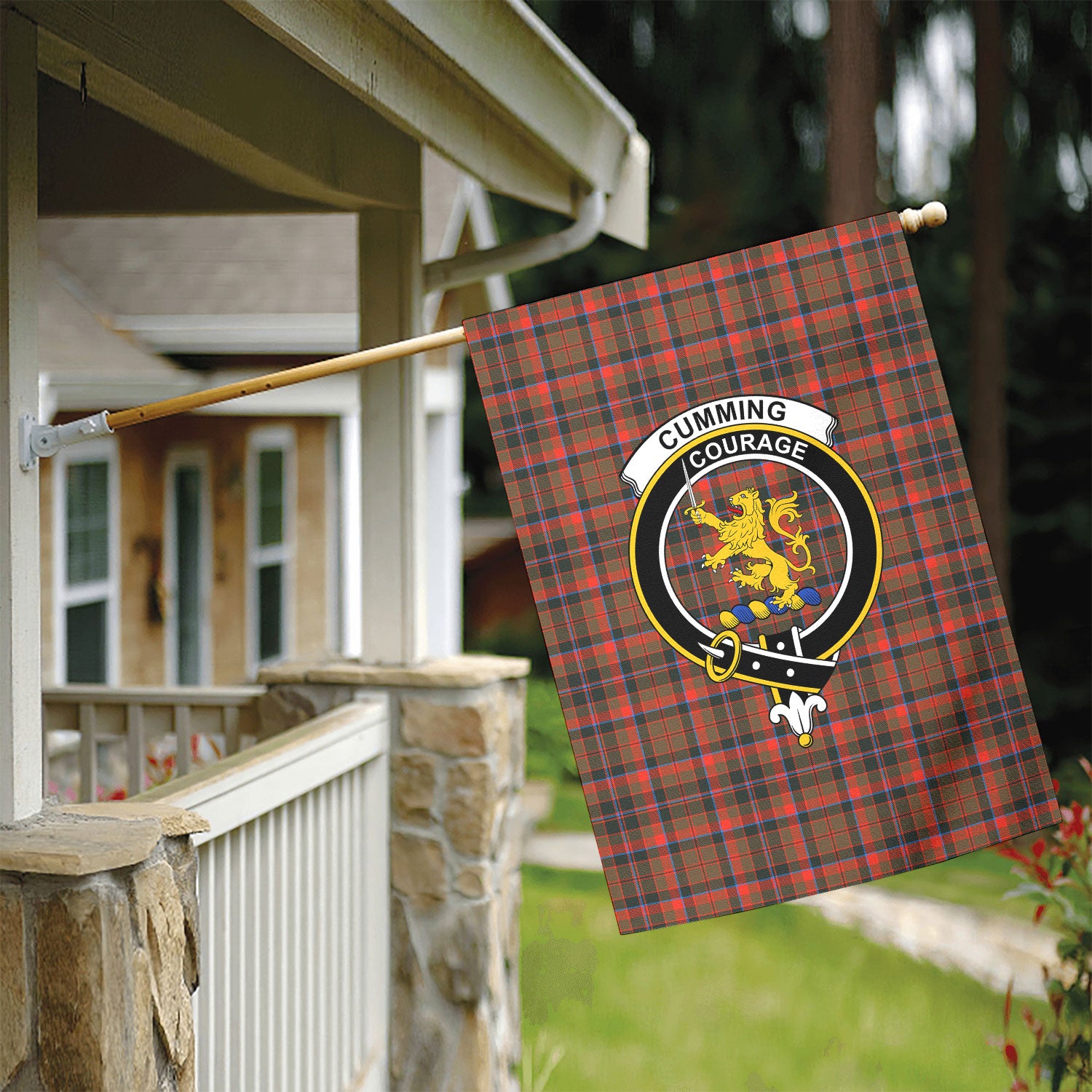 Cumming Hunting Weathered Tartan Crest Garden Flag