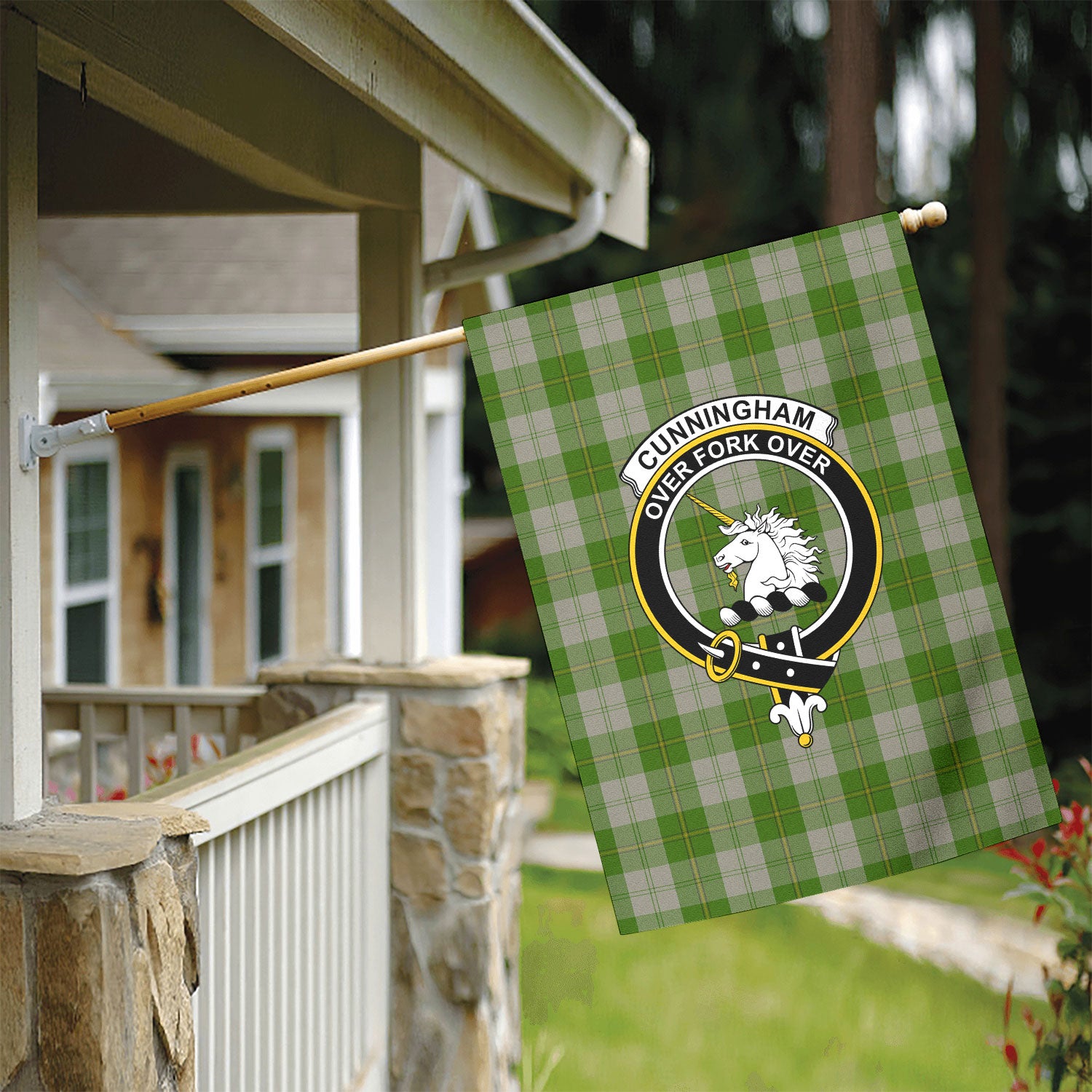 Cunningham Dress Green Dancers Tartan Crest Garden Flag