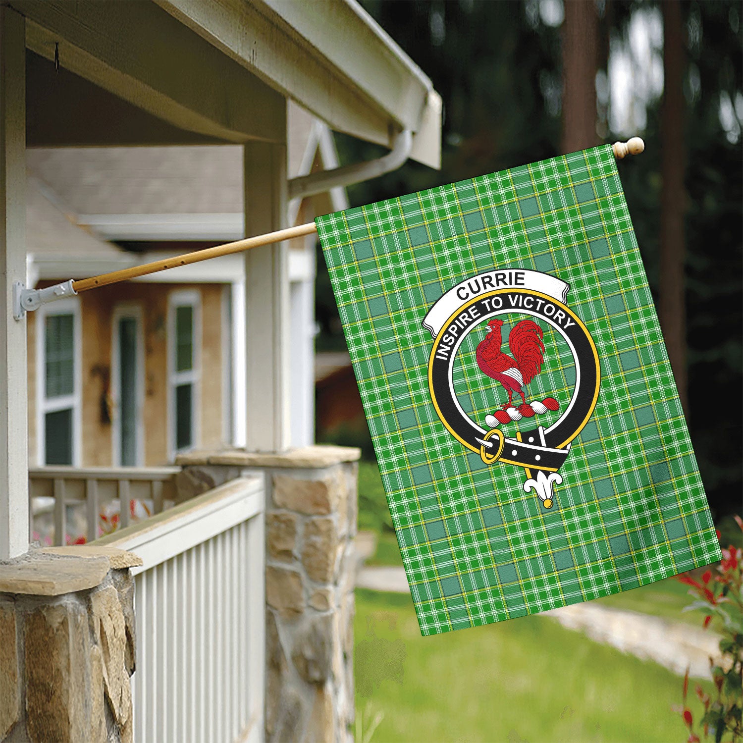 Currie Tartan Crest Garden Flag