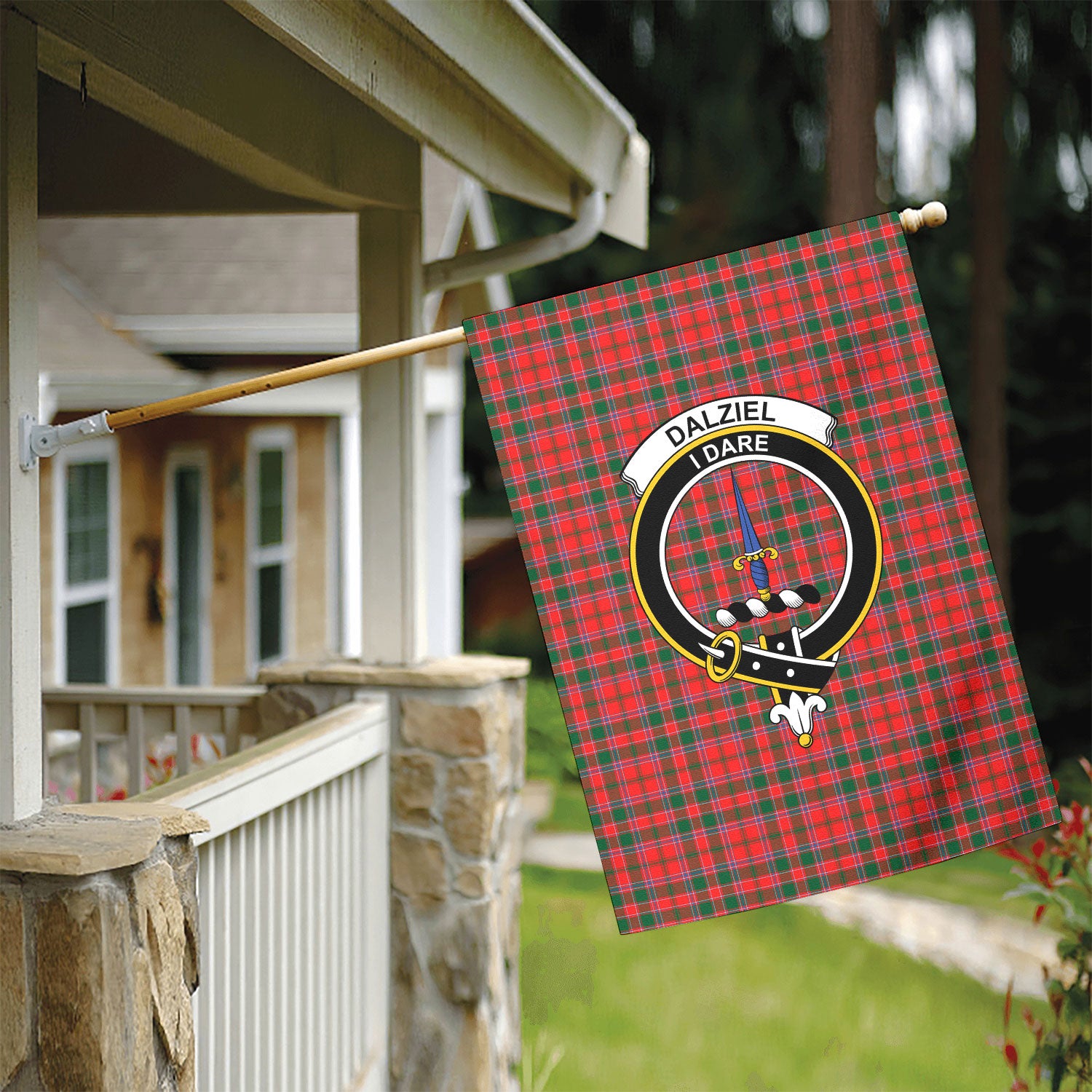 Dalziel Modern Tartan Crest Garden Flag