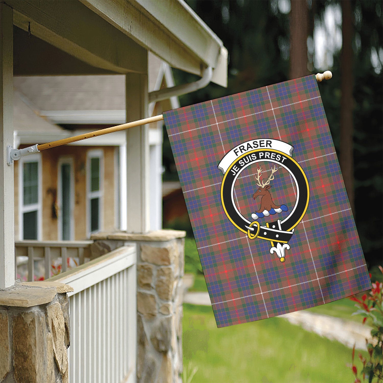 Fraser (of Lovat) Hunting Modern Tartan Crest Garden Flag