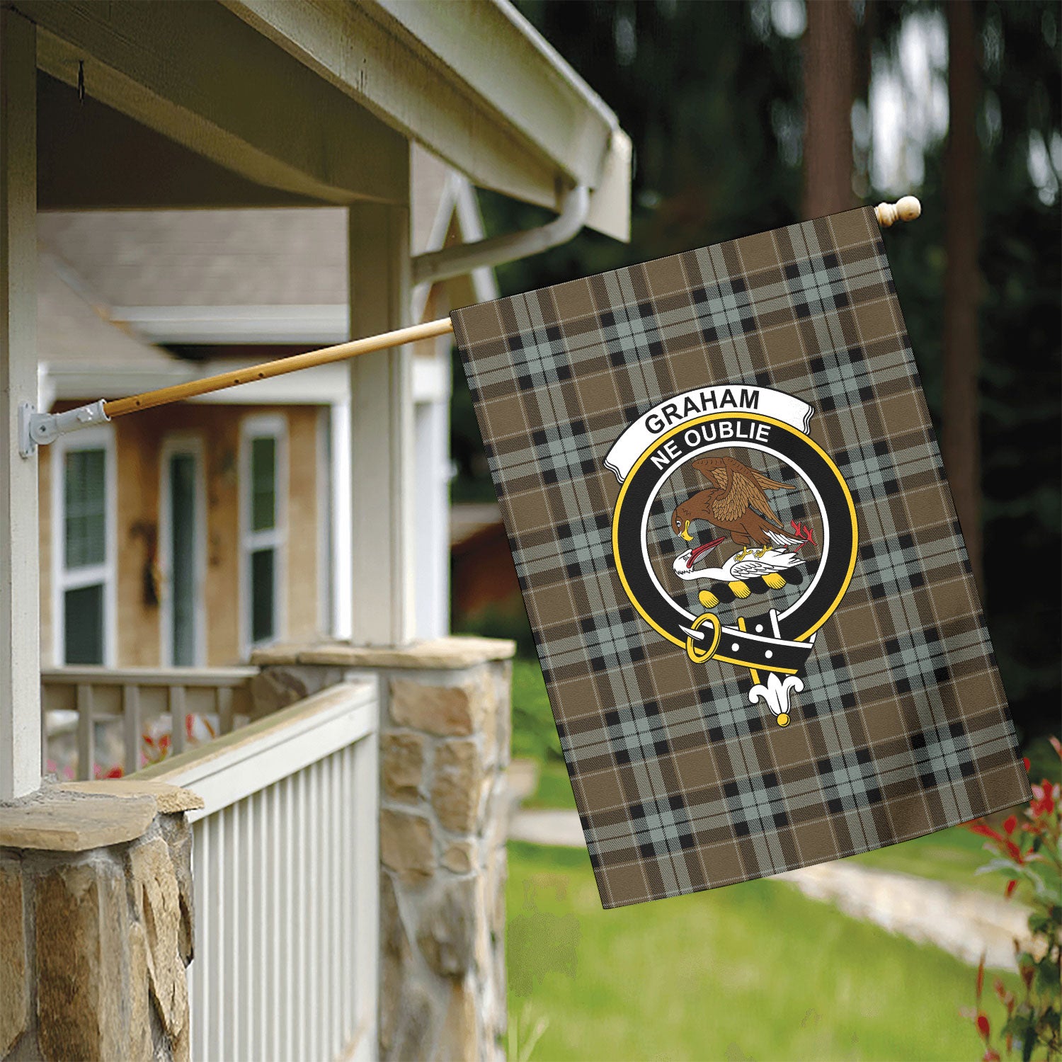 Graham of Menteith Weathered Tartan Crest Garden Flag